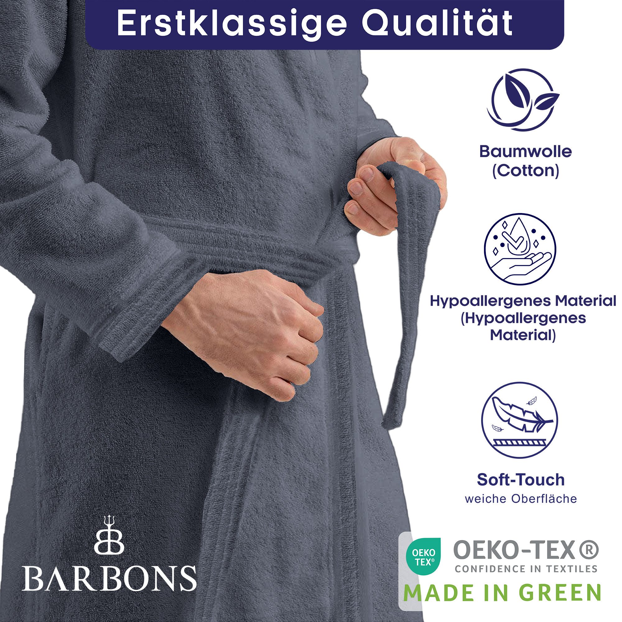 BARBONS Herrenbademantel Barbons Bademantel Herren, Morgenmantel Baumwolle günstig online kaufen