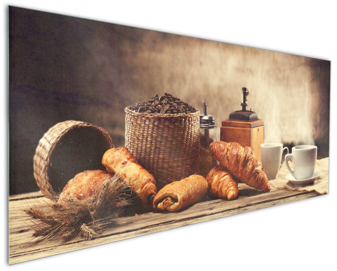 mit Küchenrückwand Café und Französisches (1-tlg) Wallario Croissants, Frühstück