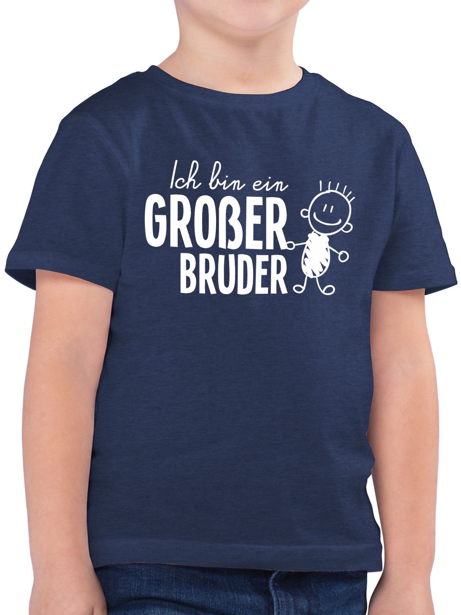 Shirtracer T-Shirt Ich bin ein Bruder Strichmännchen Bruder großer Dunkelblau 1 Meliert Großer