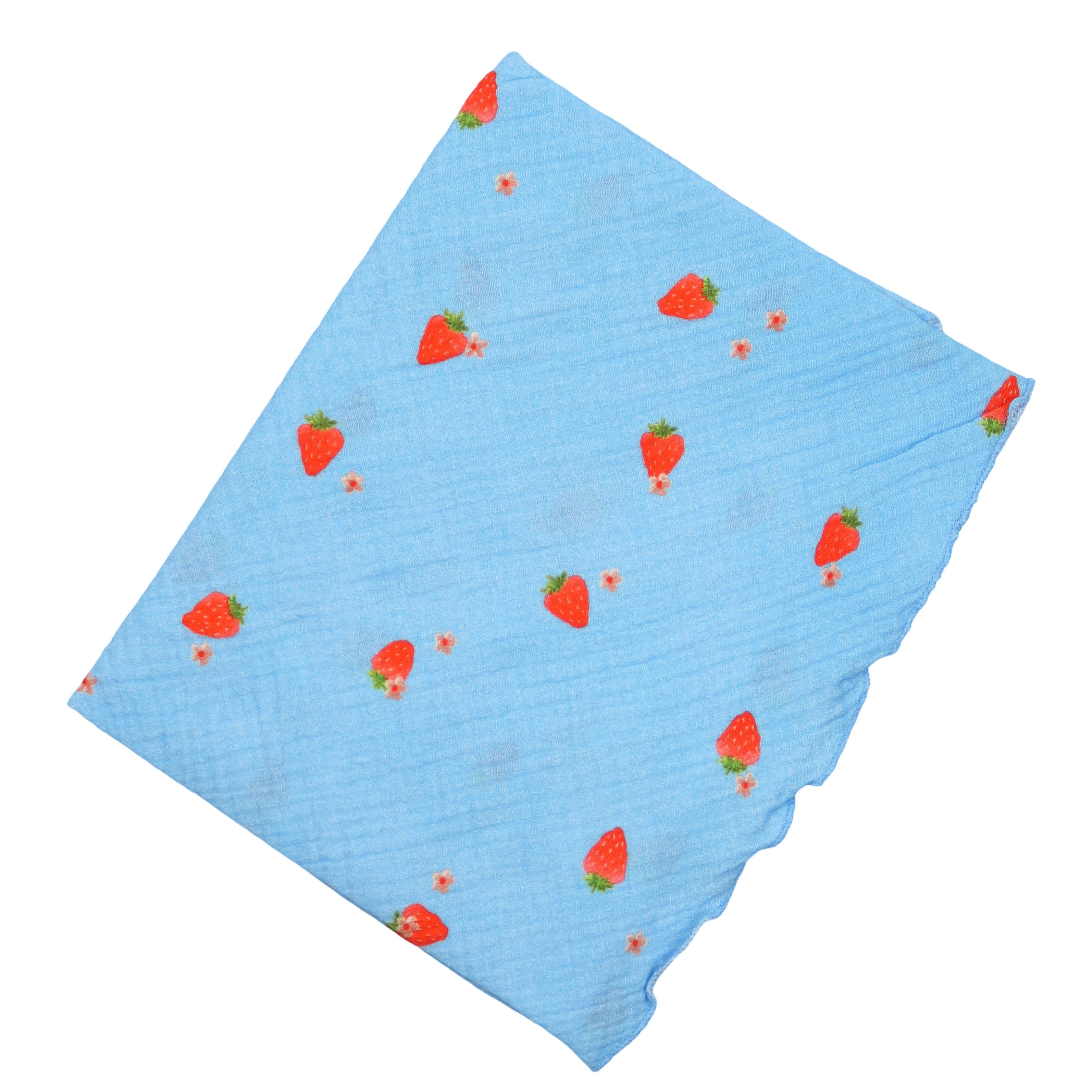 MIRROSI Dreieckstuch Aus Musellin Dreiecksschal ca.185x80 cm, Made in Italy, Erdbeeren, (Leicht, ideal für das ganze Jahr, 100% Baumwolle), in tollen Farben (Erdbeeren Print)