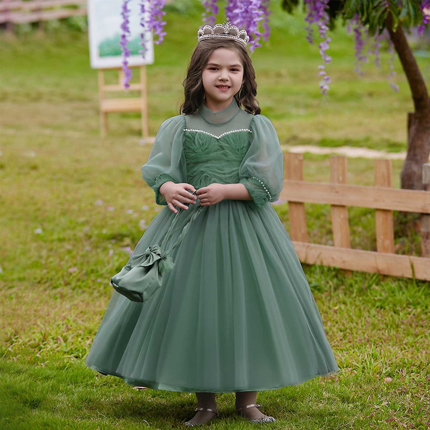 Grün Daisred Tüllkleid Blumenmädchenkleid Geburtstagsparty Prinzessinnenkleid