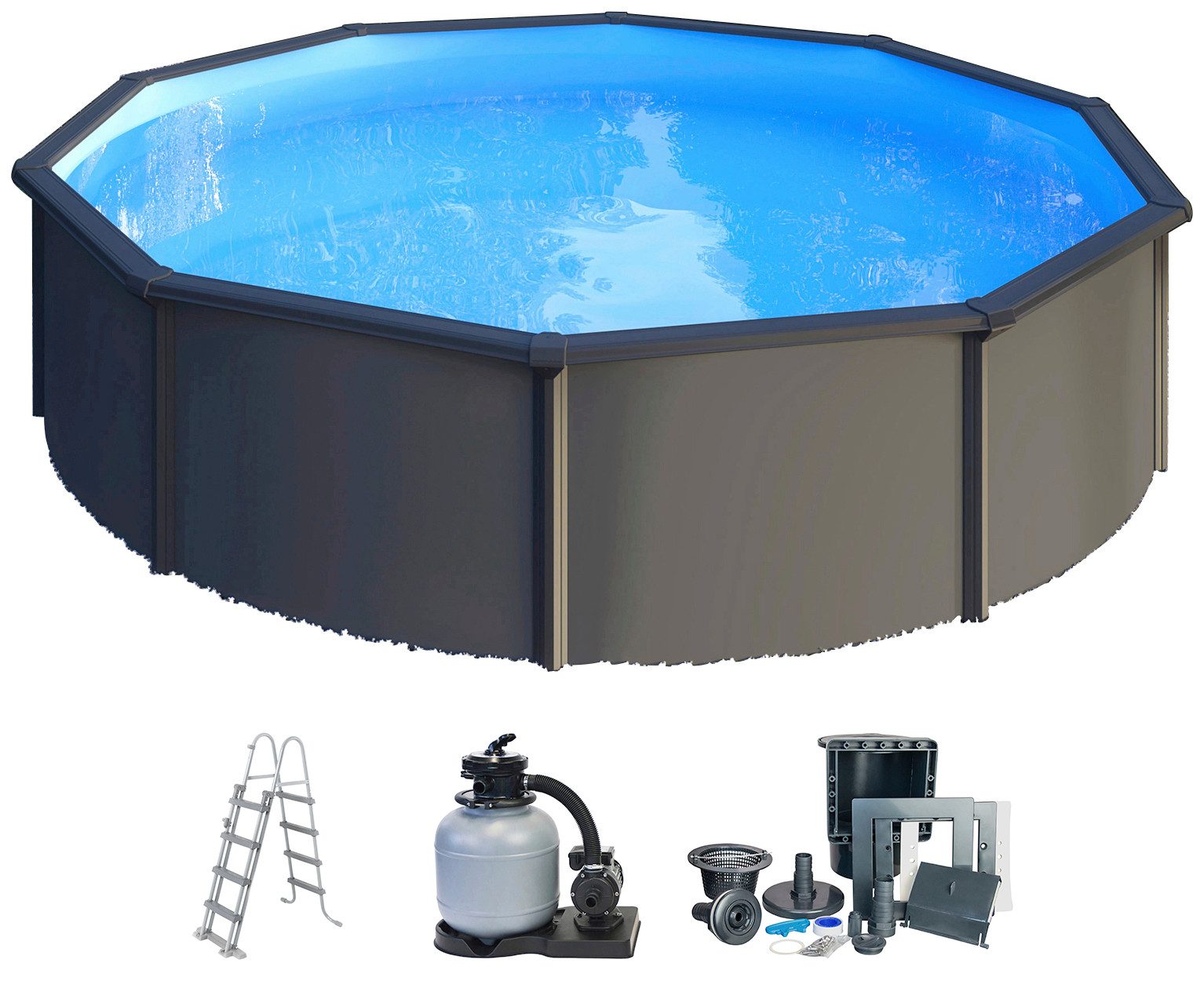 SUMMER FUN Rundpool CALIFORNIA (Komplett-Set, 5-tlg), inkl. Zubehör für sofortige Montage und Badespaß im eigenen Garten