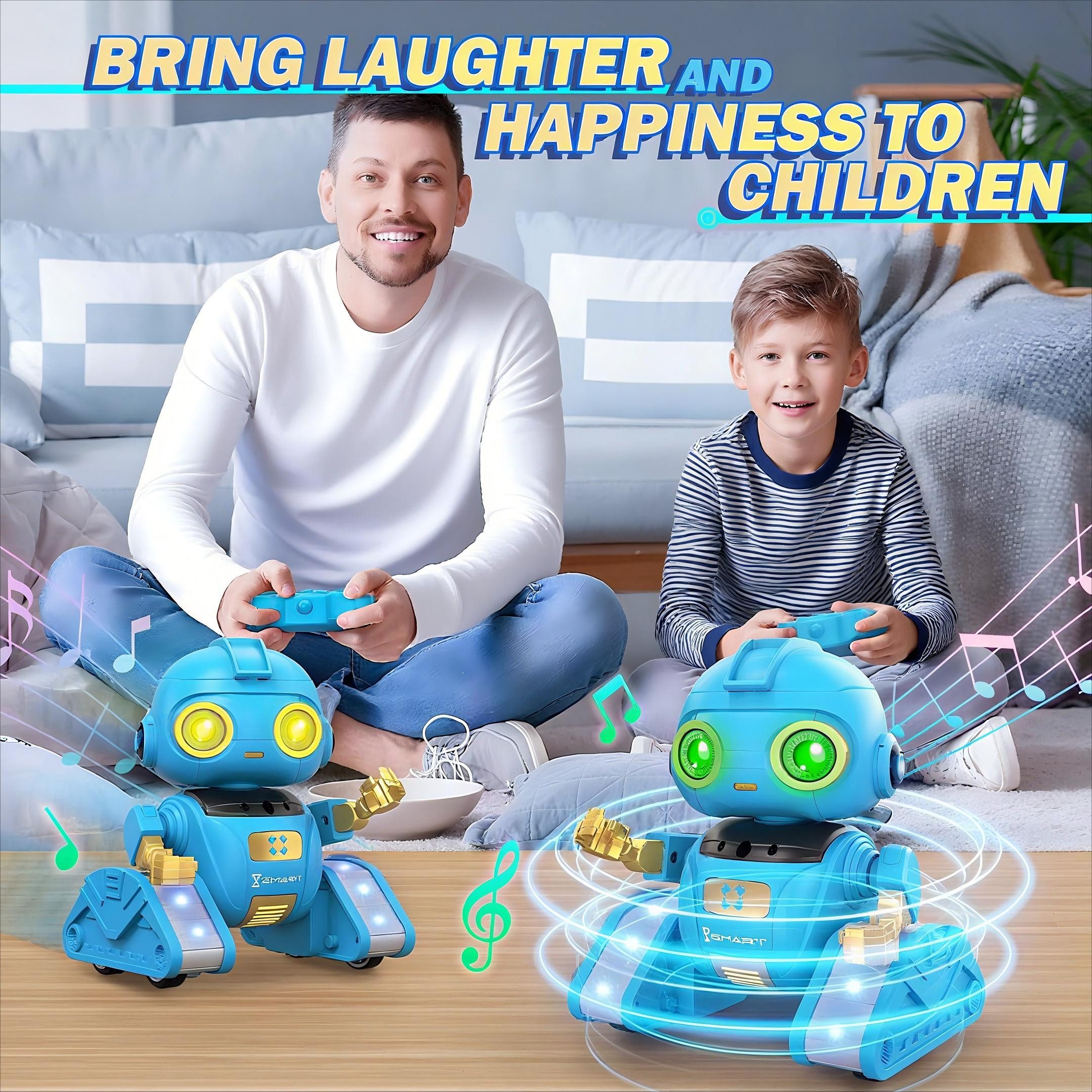 POPOLIC RC Robot, Rechargeable and Projectable Toy for Kids (1-piece, RC Robot with LED Eyes and Music, RC Toy with Gesture Sensor), for Boys and Girls Ages 3, 4, 5, 6, 7, 8, 9, and 10 (Blue)