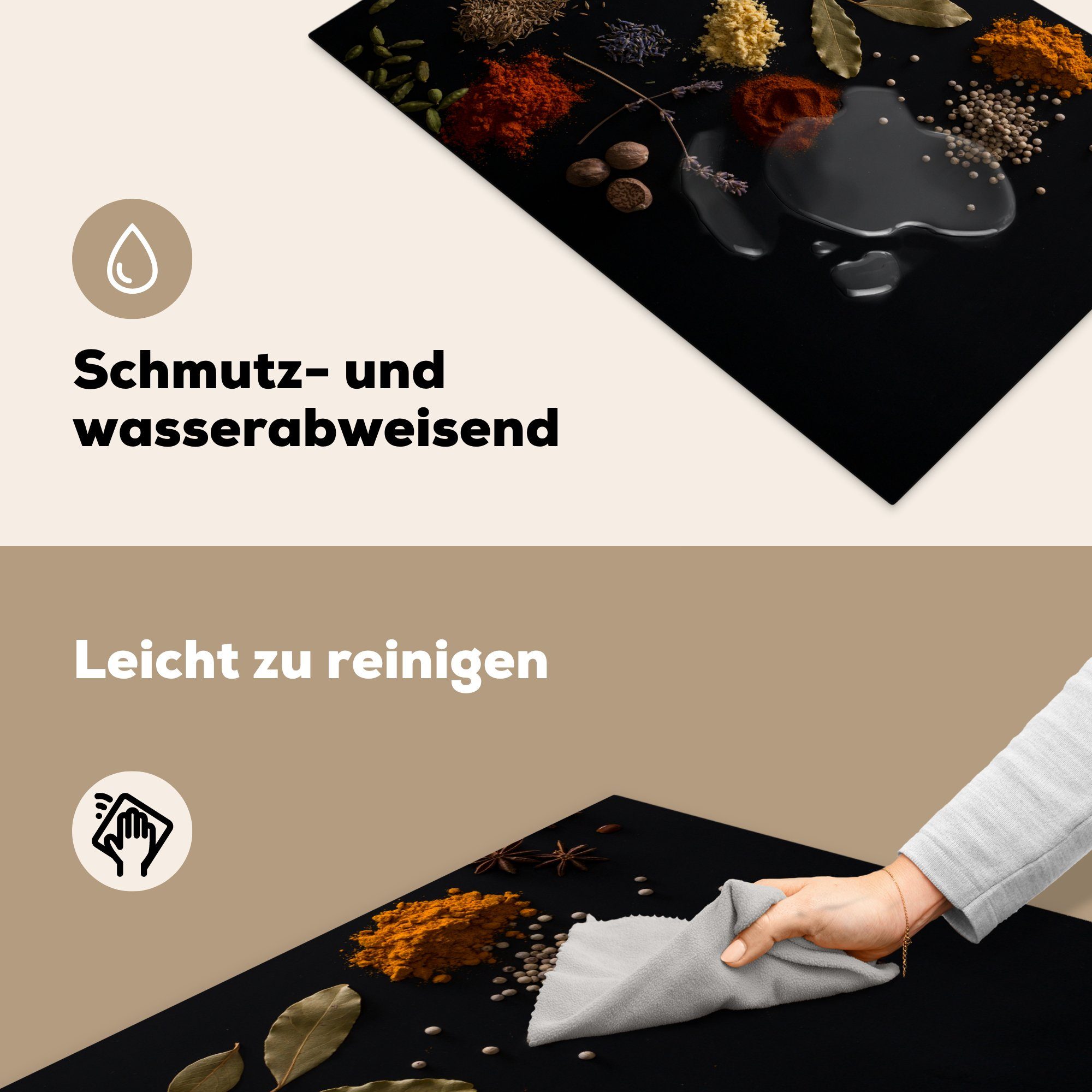 Schwarz Schutz Vinyl, Ceranfeldabdeckung 81x52 cm, Induktionskochfeld - für Kochen, MuchoWow Kräuter Küche Herdblende-/Abdeckplatte - Gewürze (1 die tlg), - küche, -