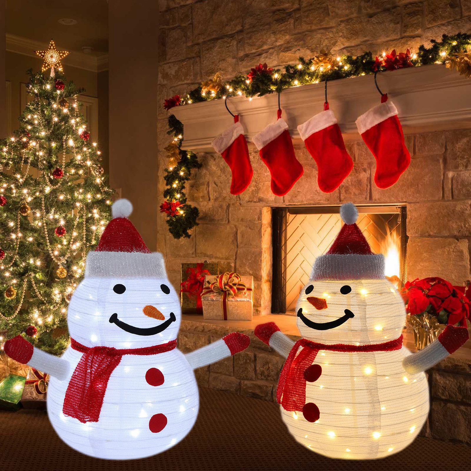 LMaxhome Weihnachtsfigur Schneemann Figur Licht 40LEDs 60cmH Außen für Gartendekoration Party (Zusammenfaltbar Pop-up Schneemann, 1 St), Batteriebetrieben, mit Timer, Winter Weihnachtsfeier Leuchtende