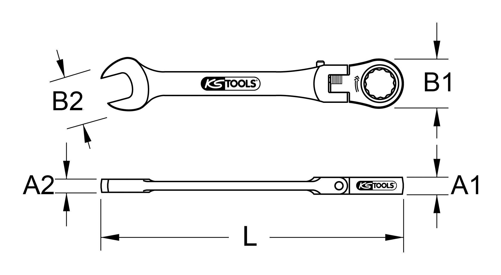 KS Tools Ratschenringschlüssel feststellbar, Gelenk-Ratschenringmaulschlüssel GEARplus, 8 mm