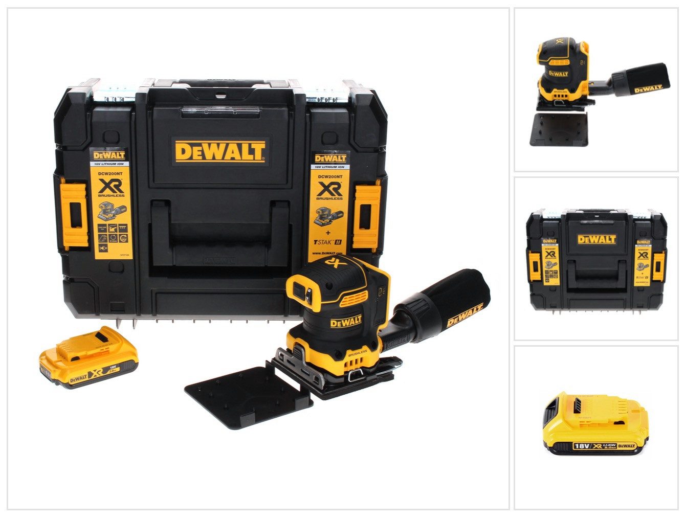 DeWalt Akku-Schwingschleifer DCW 200 NT Akku Vibrationsschleifer 18 V 108x115 mm + 1x Akku 2,0 Ah