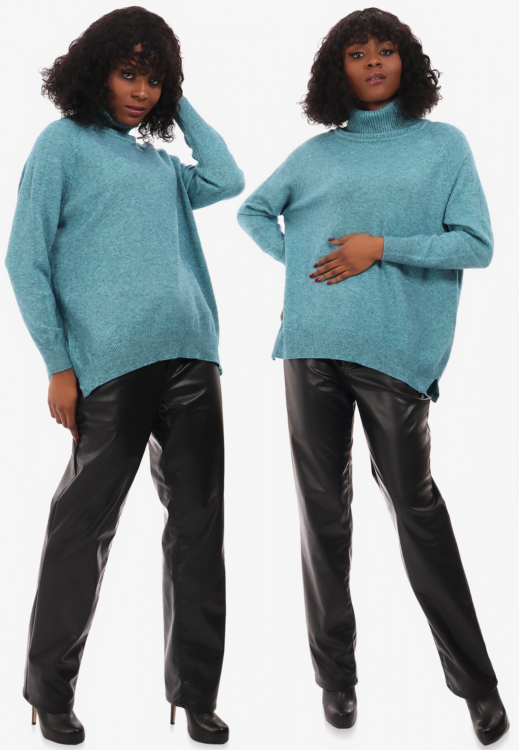 YC Style Feinstrick blau & Strickpullover Pullover aus Fashion mit Unifarbe in Rollkragen