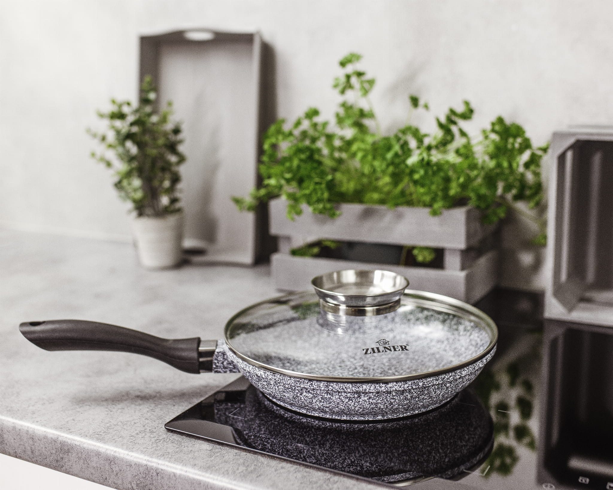 Zilner Topf-Set Schöne graue Töpfe in verschiedenen Größen Pfannen Steinbeschichtung, Aluminiumguss, Aluminium, Keramik, Edelstahl (1.3L / 2.3L / 2.4L / 3.4L / 4.5L / 10.2L, 17-tlg., Es ist eine perfekte Geschenkidee für jeden Anlass. Bestseller-Topfset), Innovative Aroma Knob-Griffe