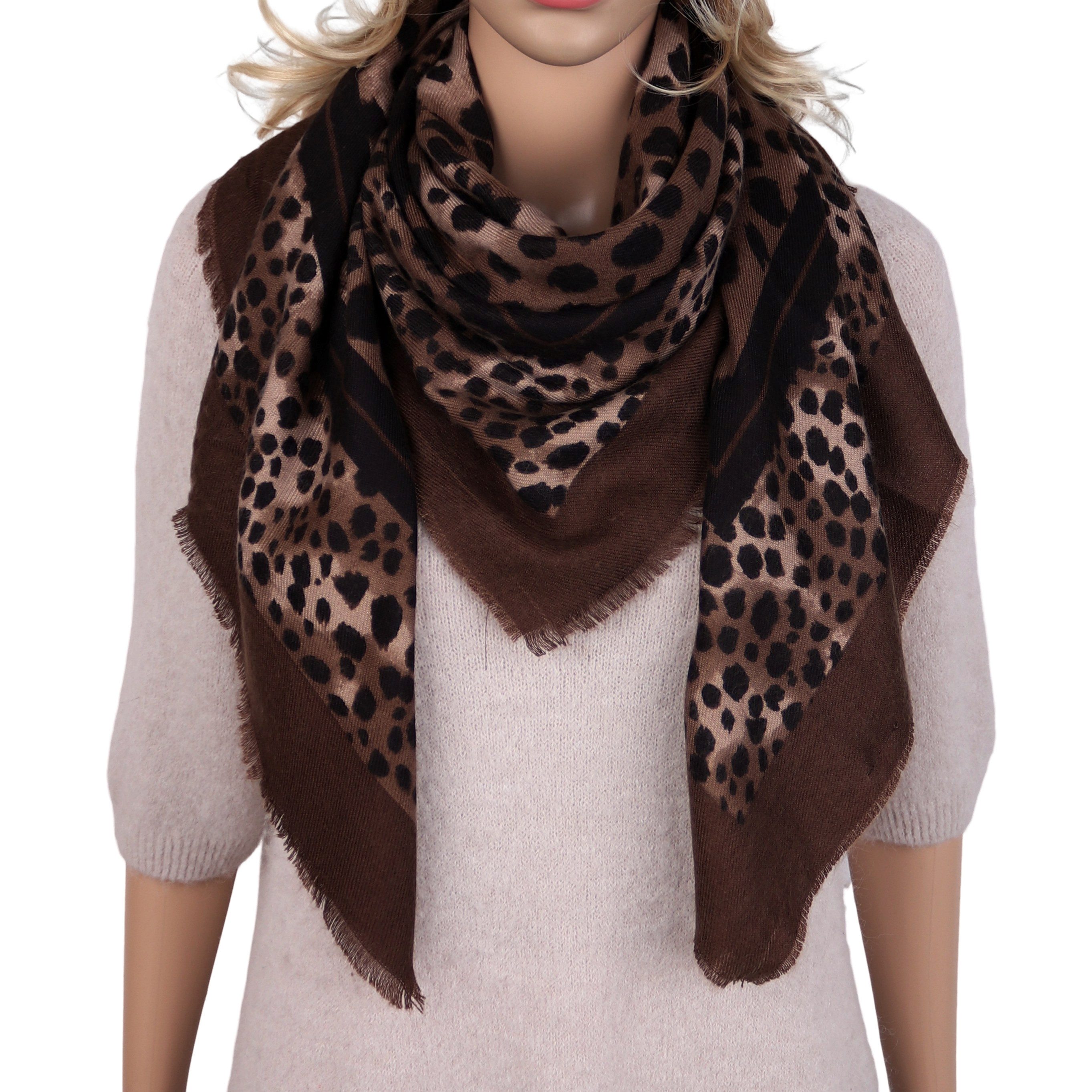 MIRROSI Dreieckstuch Damen Vierecktuch 110x110 cm, leicht & warm, Leo Muster, (Neue Kollektion Herbst/Winter 2026), aus 80% Viskose 20% Wolle, leicht & warm