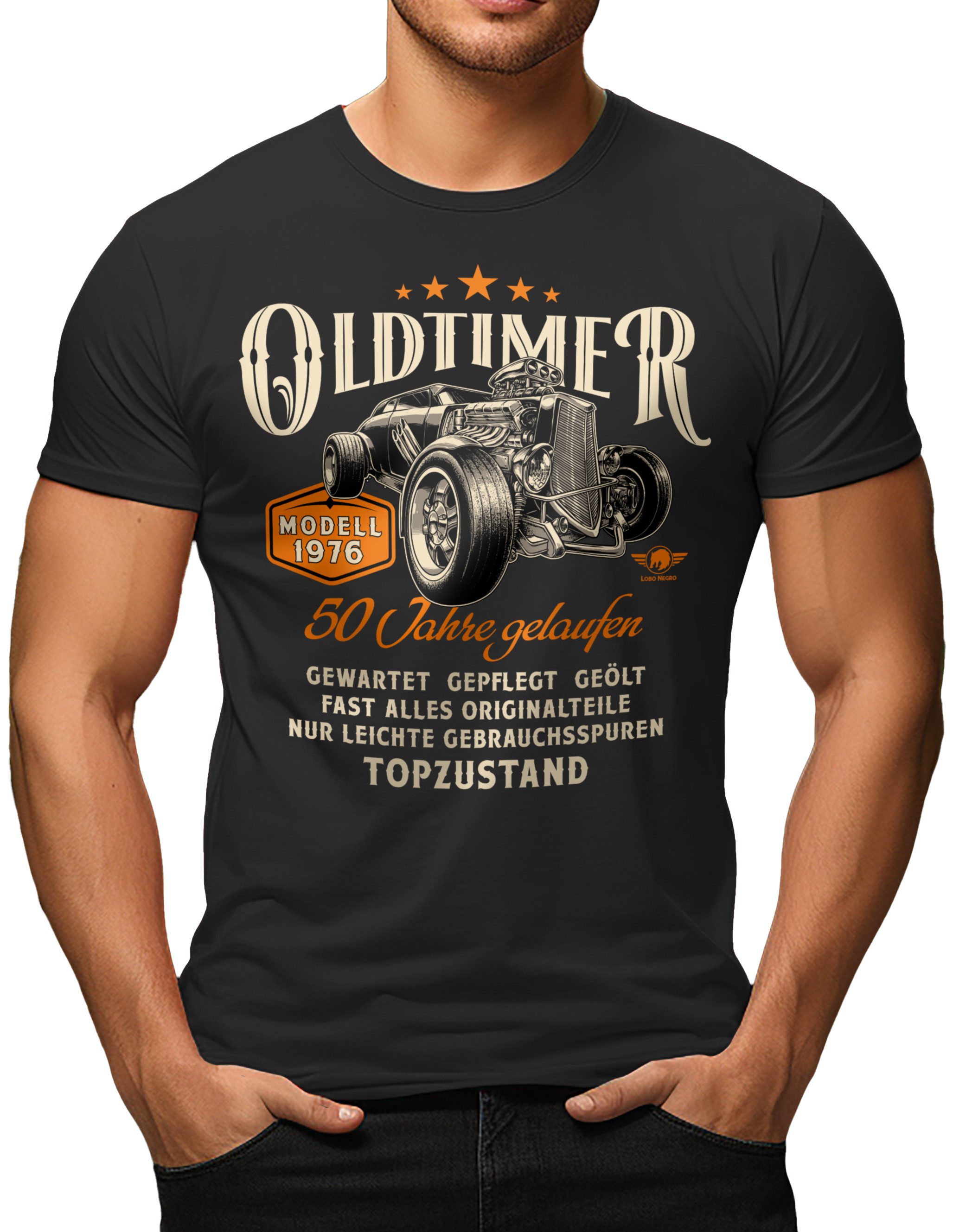 LOBO NEGRO® T-Shirt als Geschenk für Männer zum 50. Geburtstag: Oldtimer Baujahr 1976