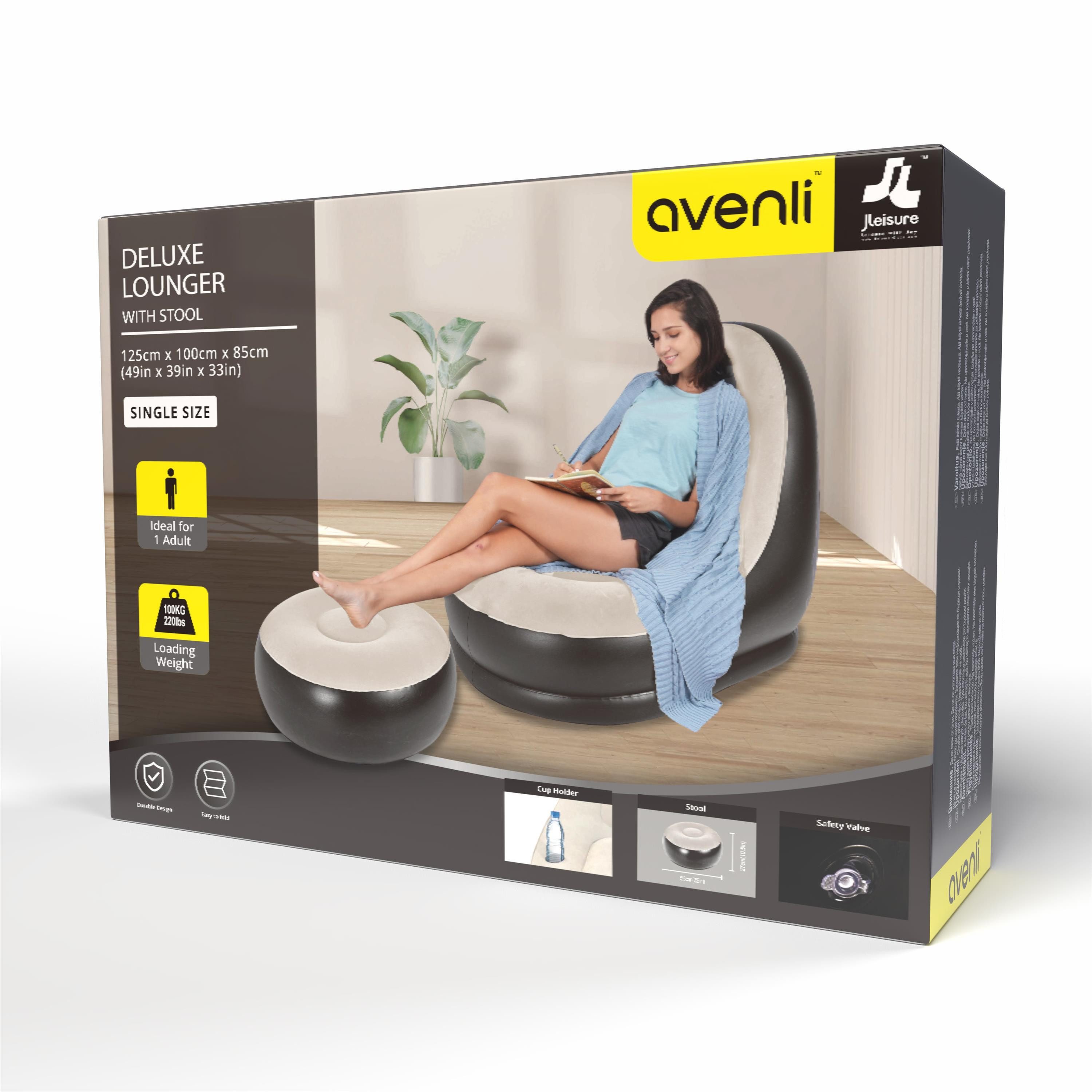 Avenli Luftsessel Aufblasbarer Sessel, (Aufblasbarer Lounge Sessel mit Hocker, Sessel aufblasbar 125x100x85cm), Luftsitz für Kinder und Erwachsene