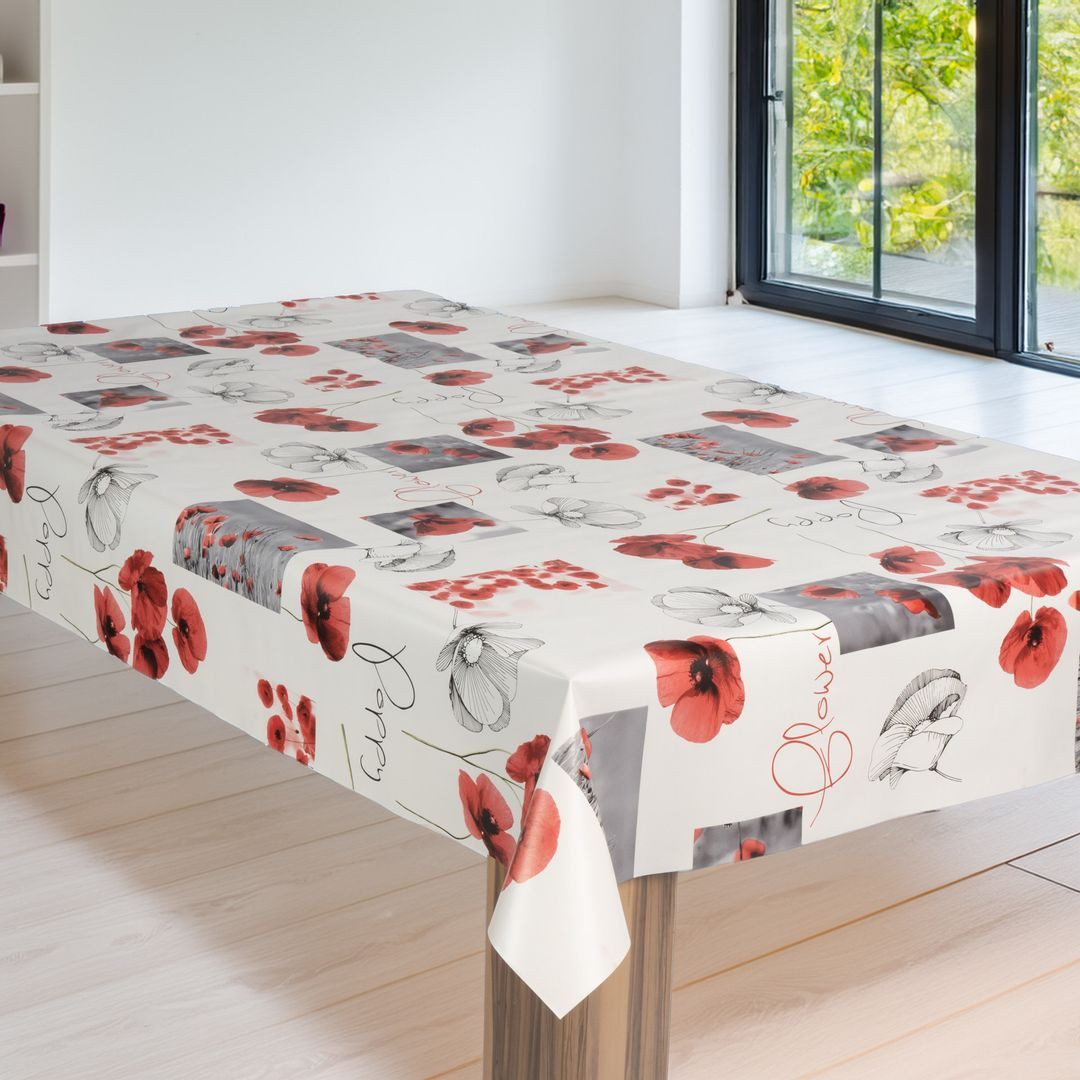 laro Tischdecke Wachstuch-Tischdecke Gartentischdecke Mohnblumen WeißModern günstig online kaufen
