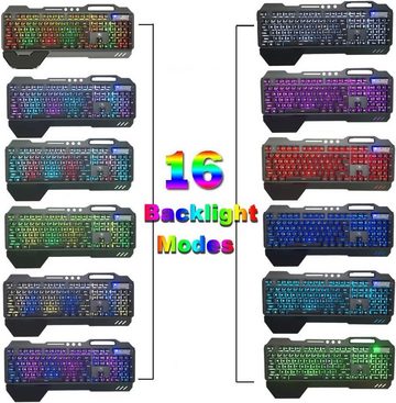 LexonElec Gaming K618 Kabelgebundene RGB-LED-Hintergrundbeleuchtung Tastatur- und Maus-Set, 104 Tasten Handauflage USB-Gamer-Tastatur Metall + 2400 DPI Optische
