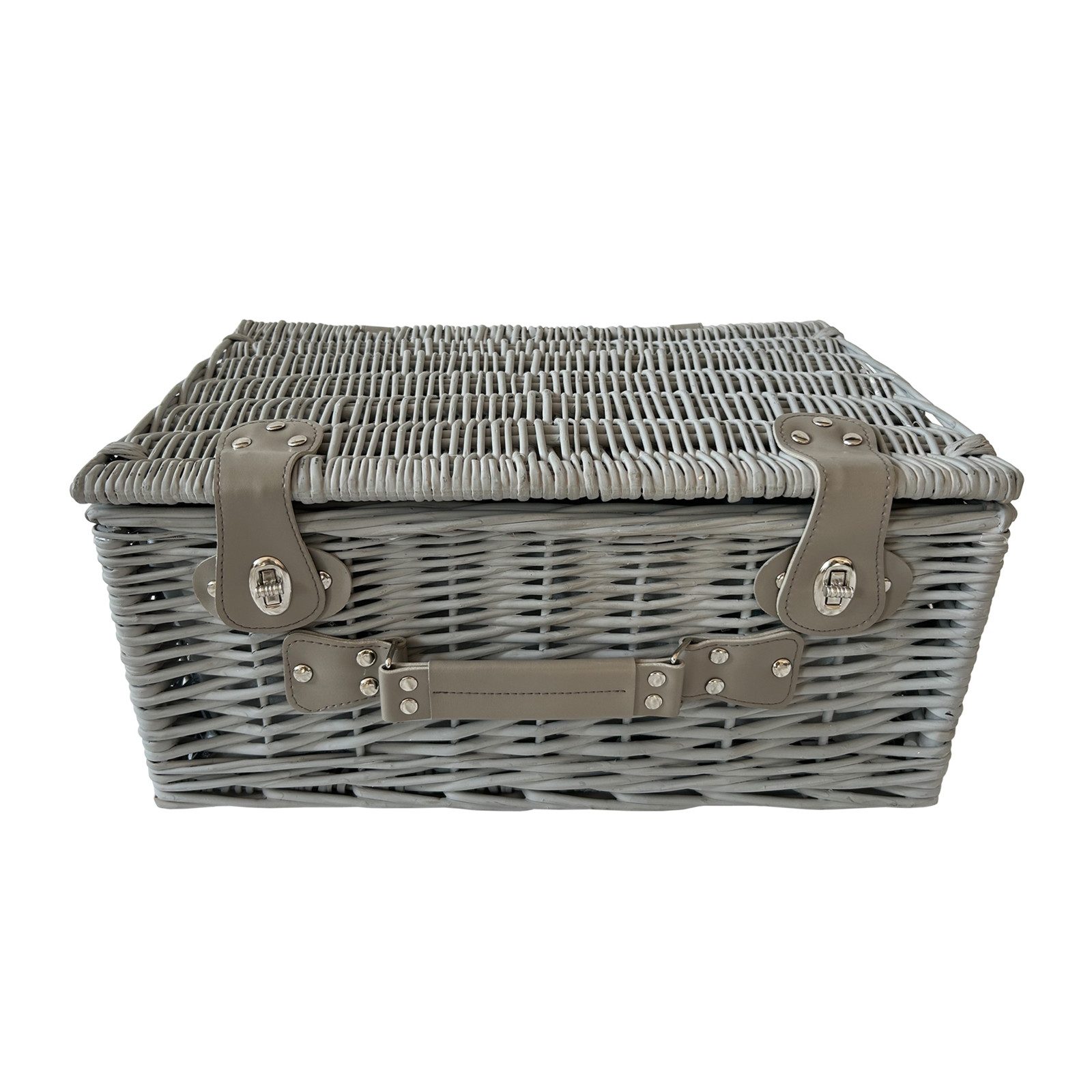 HTI-Living Picknickkorb Picknickkorb für 4 Personen Finie Grau (Stück, 1 St., 1 Picknickkorb inkl. Geschirr), Weidenkorb mit Geschirr und Kühlfach