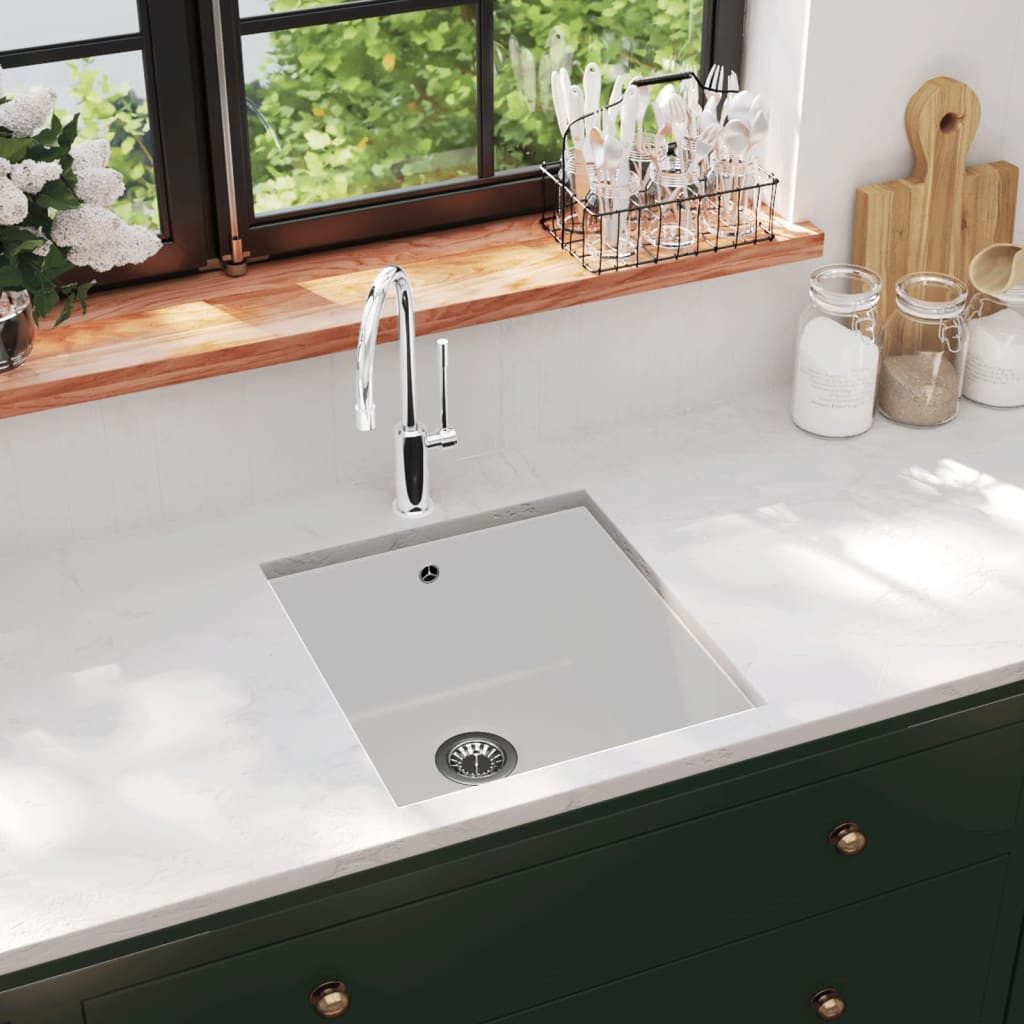 vidaXL Granitspüle Granitspüle Einzelbecken Weiß, 46/42 cm