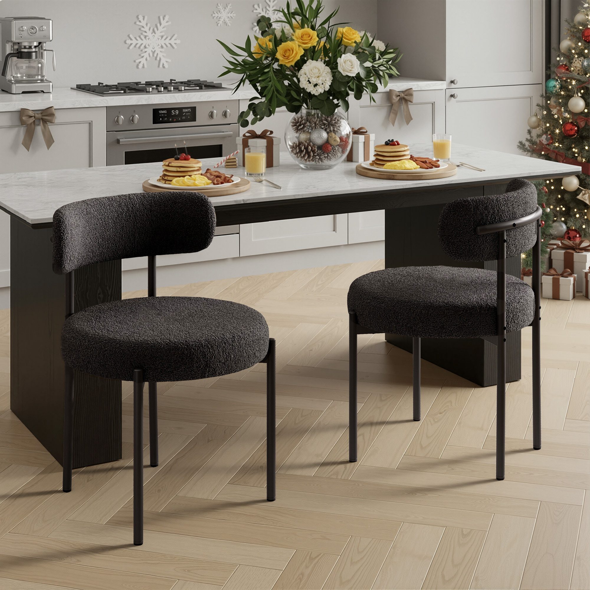 HawthyHome Esszimmerstuhl Teddy Stoff Runde Boucle Stühle Polsterstuhl mit Metallgestell (2 St), 2er Set