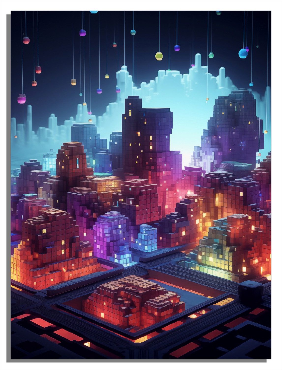 Wallario Möbelfolie Leuchtende Pixelstadt