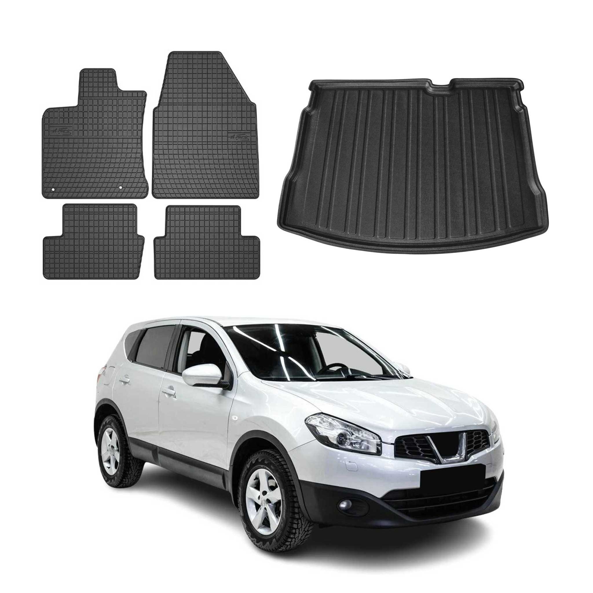 OMAC Auto-Fußmatten Kofferraumwanne Set für Nissan Qashqai J10 2006-2014 Gummi TPE 5x (5 St), für Nissan Qashqai J10 2006-2014 Nissan Qashqai J10 2006-2014, Einfache Installation,Antirutsch,Leicht zu reinigen