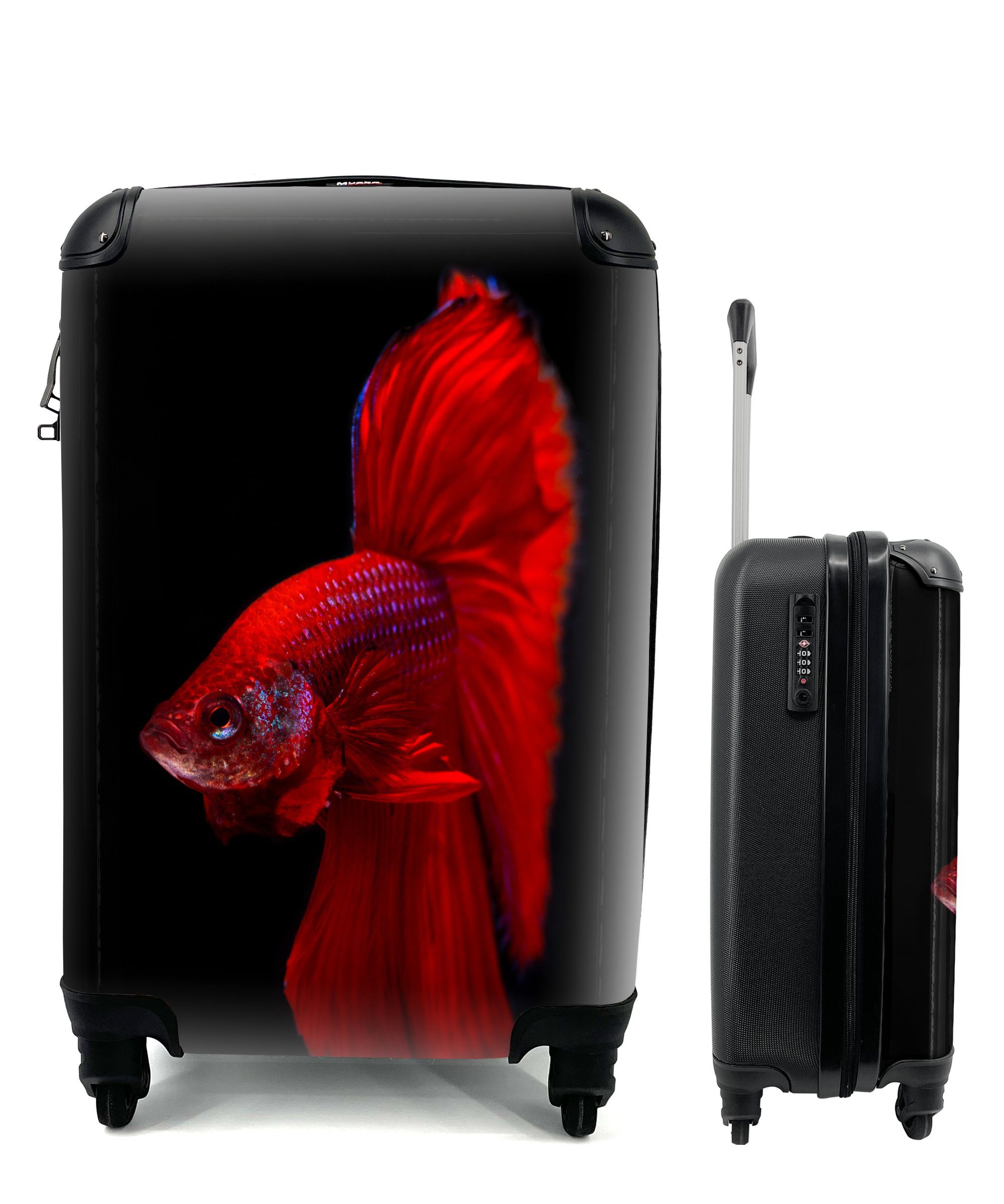 MuchoWow Handgepäckkoffer Fische - Tiere - Rot, 4 Rollen, Reisetasche mit rollen, Handgepäck für Ferien, Trolley, Reisekoffer | Handgepäck-Koffer