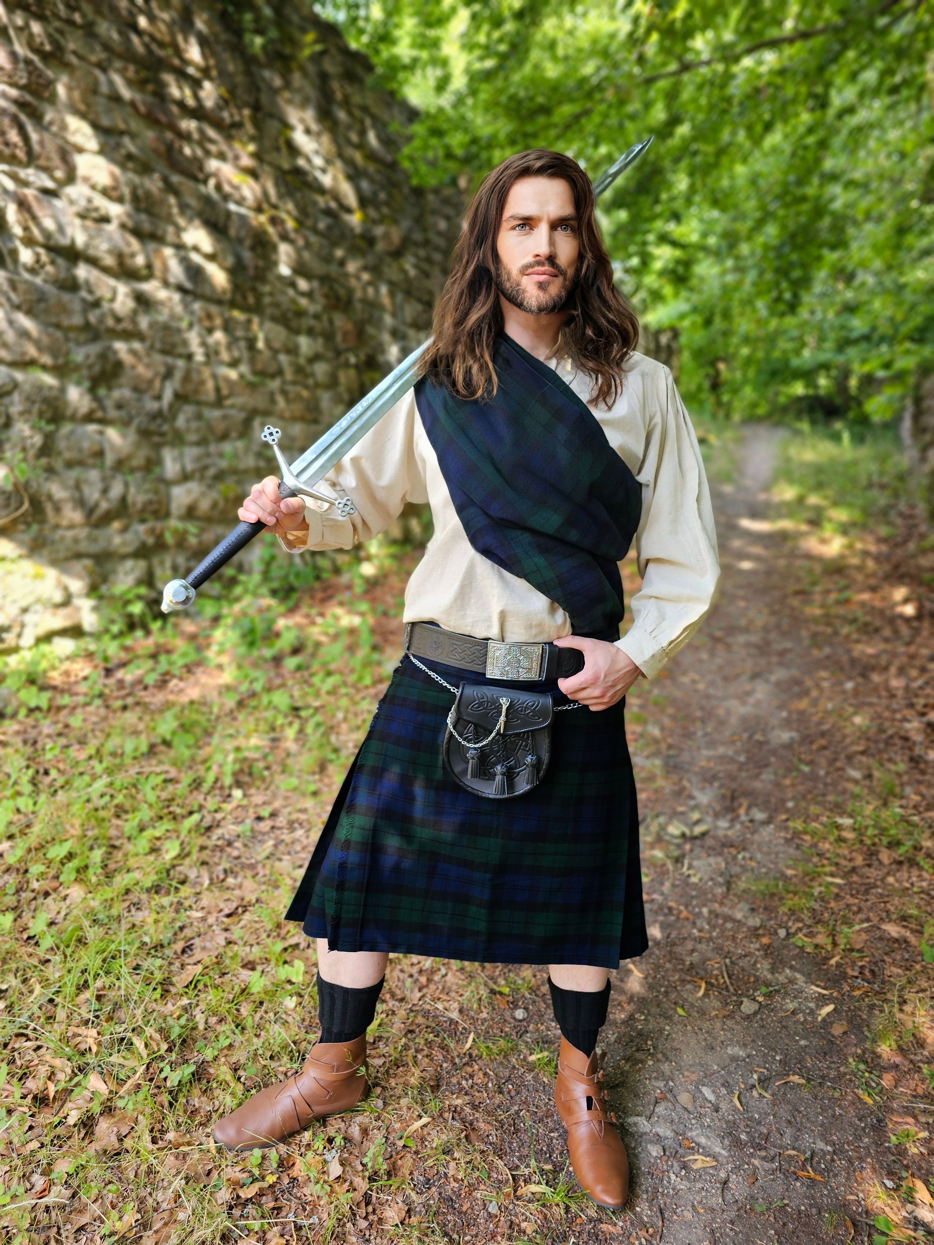 Vehi Mercatus Wikinger-Kostüm Schottenrock, 8 Yard Kilt, Black Watch Tartan