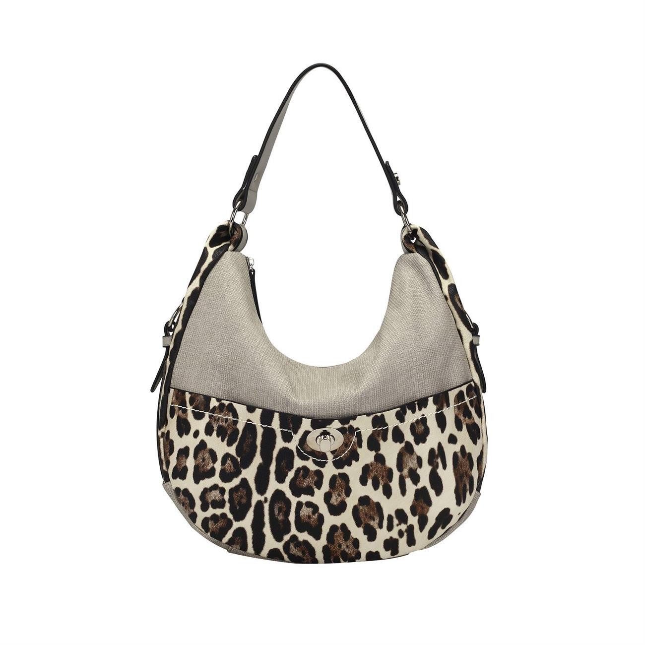 ITALYSHOP24 Schultertasche Damen Tasche Leopard Shopper Hobo-Bag Crossbody Umhängetasche Freizeit, Handtasche Leo Muster Reisetasche Henkeltasche Beuteltasche Weekender