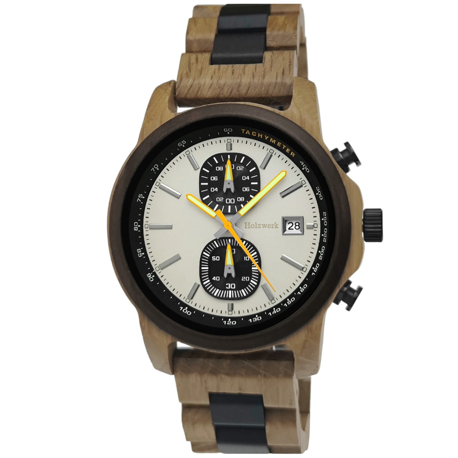 Holzwerk Chronograph Herren Designer Holz Armband Uhr, Tachymeter mit Datum günstig online kaufen