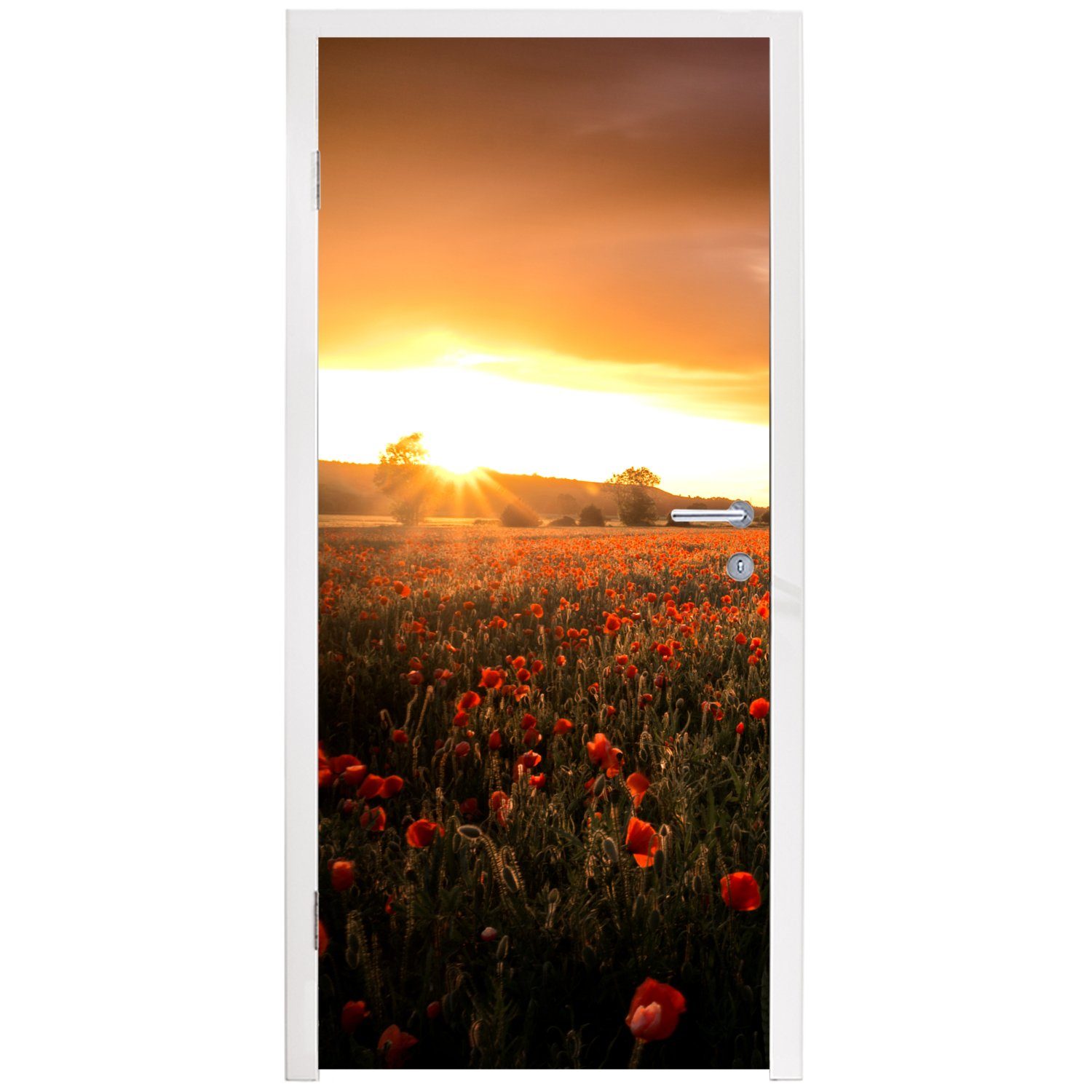 MuchoWow Türtapete Sonnenuntergang über den Matt, in Tür, Mohnblumen 75x205 England, Fototapete cm St), (1 Türaufkleber, für bedruckt