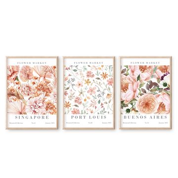 homestyle-accessoires Poster Bilder Wandbilder Bilderset FLOWER MARKET 3er Set, Ohne Bilderrahmen