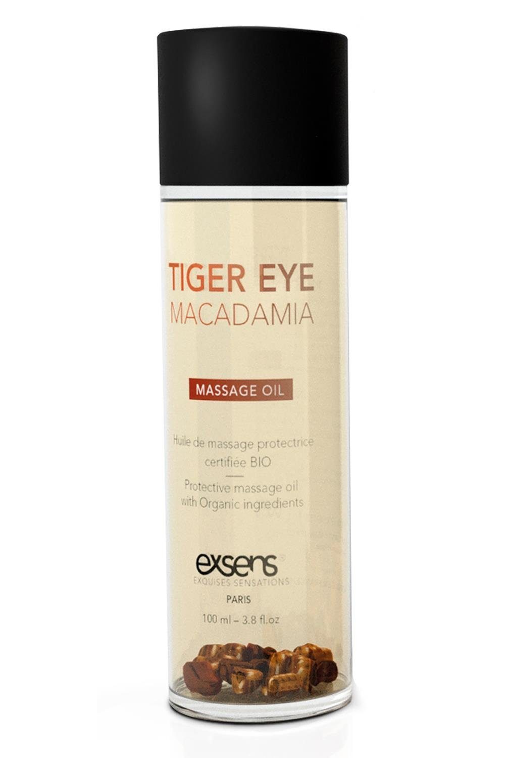 Exsens Gleit- & Massageöl Exsens Organic Massage Oil Tiger Eye Macadamia 100ml, Fließt leicht auf der Haut