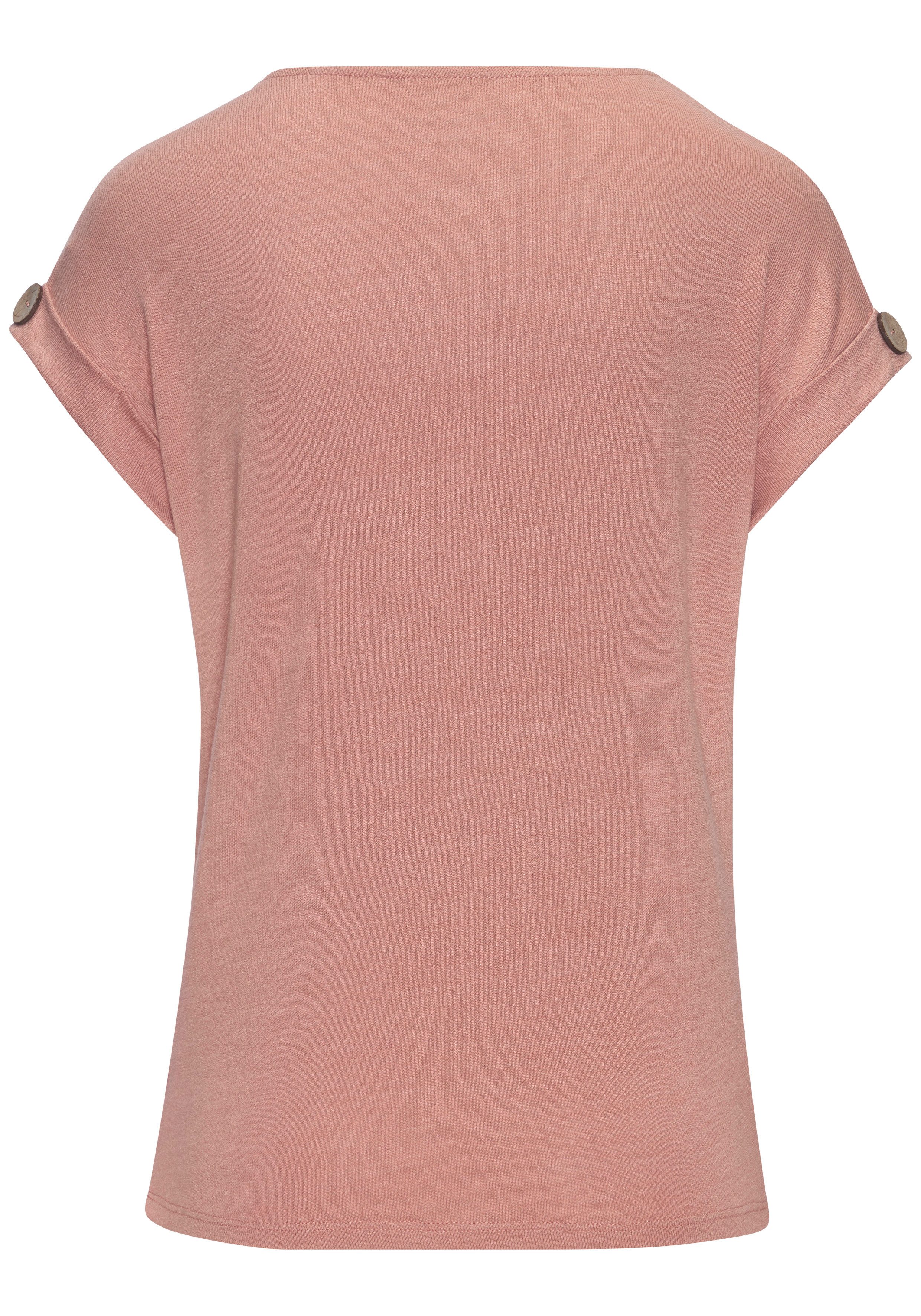 LASCANA Kurzarmshirt mit Knopfdetail am Ärmelabschluss aus weichem Viskose-Feinstrick