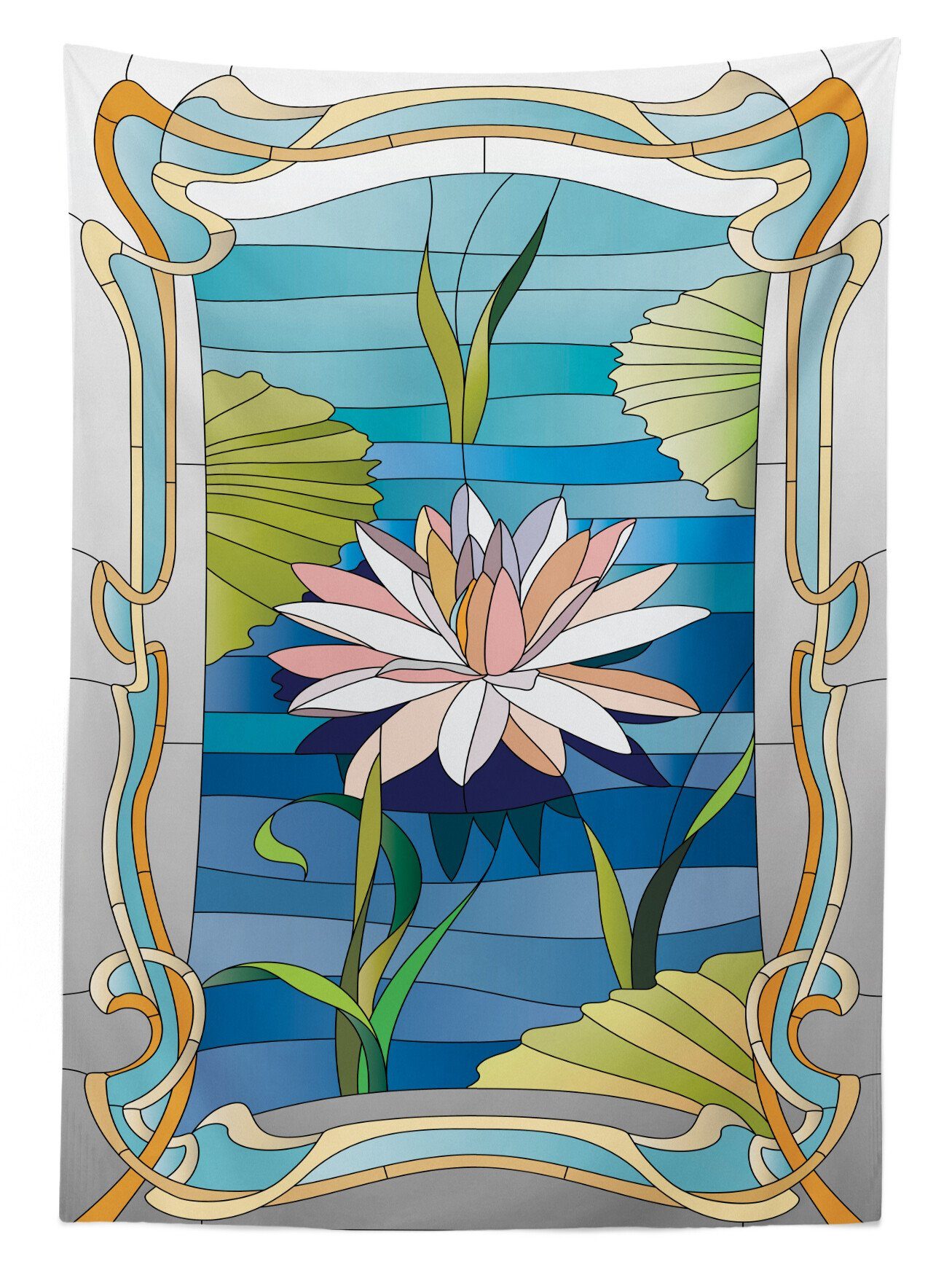 Abakuhaus Tischdecke Farbfest Waschbar den Buntglas Farben, Für Bereich Lotus geeignet Außen Jugendstil Klare