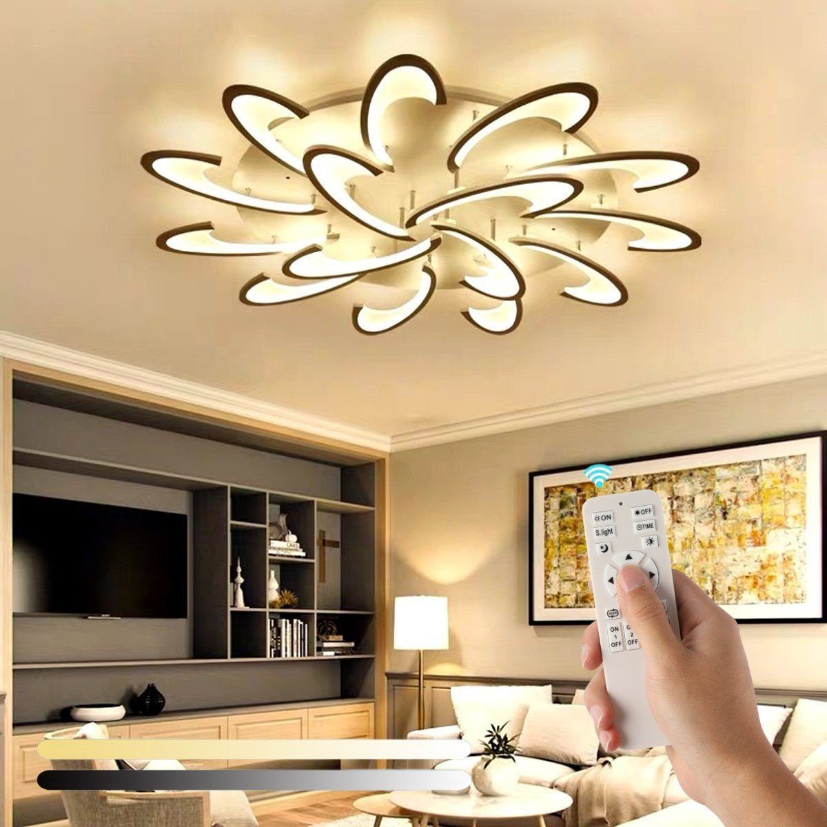 Hotel LED Blume Deckenlampe für aus Dimmbar, Metall Schlafzimmer, kaltweiß, Acryl, Küche, Wohnzimmer, fest integriert, neutralweiß, Lampe, LED Deckenleuchte mit warmweiß, und LETGOSPT Fernbedienung,