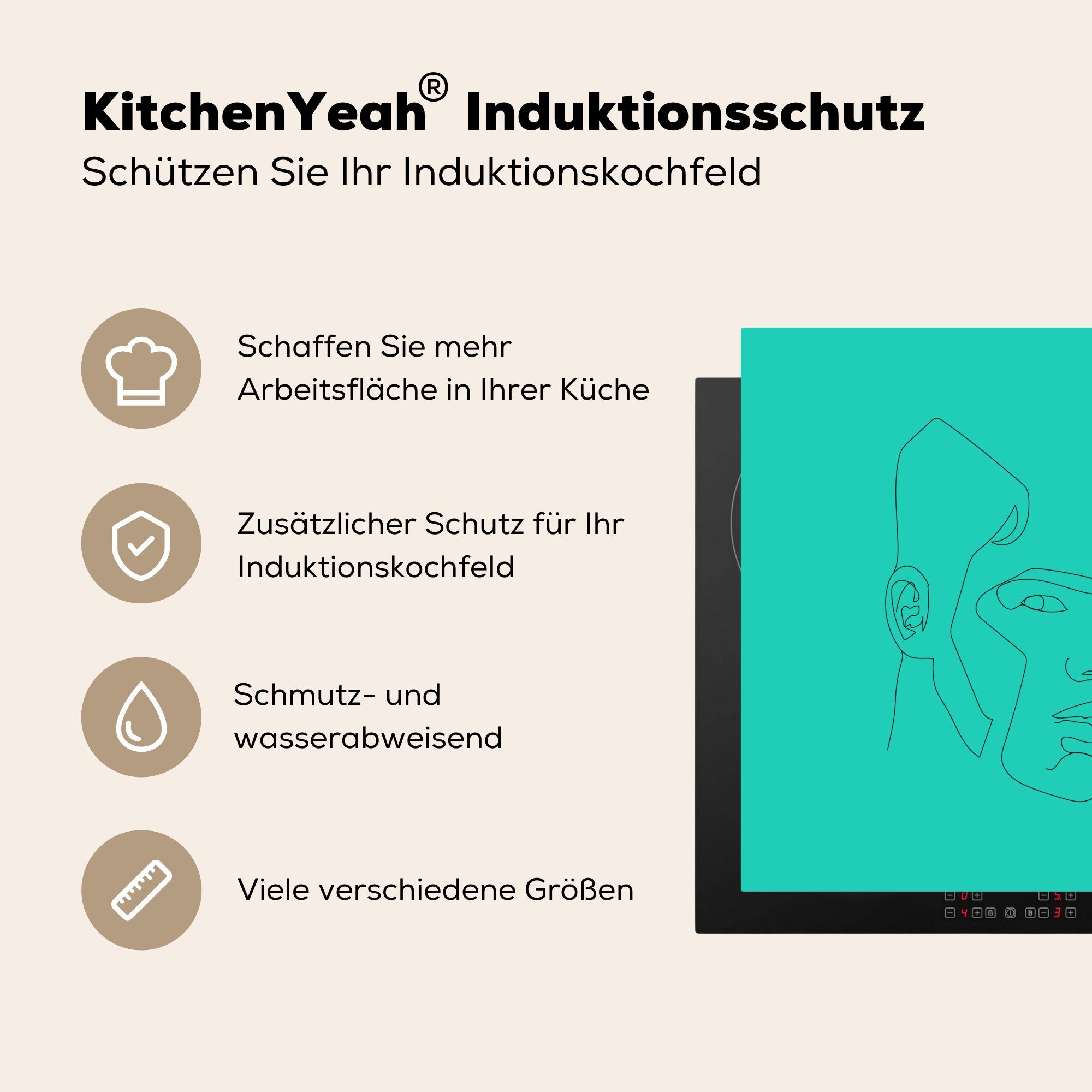küche Strichzeichnung, cm, 78x78 - Mann Gesicht Ceranfeldabdeckung, (1 Vinyl, - Herdblende-/Abdeckplatte tlg), MuchoWow für Arbeitsplatte