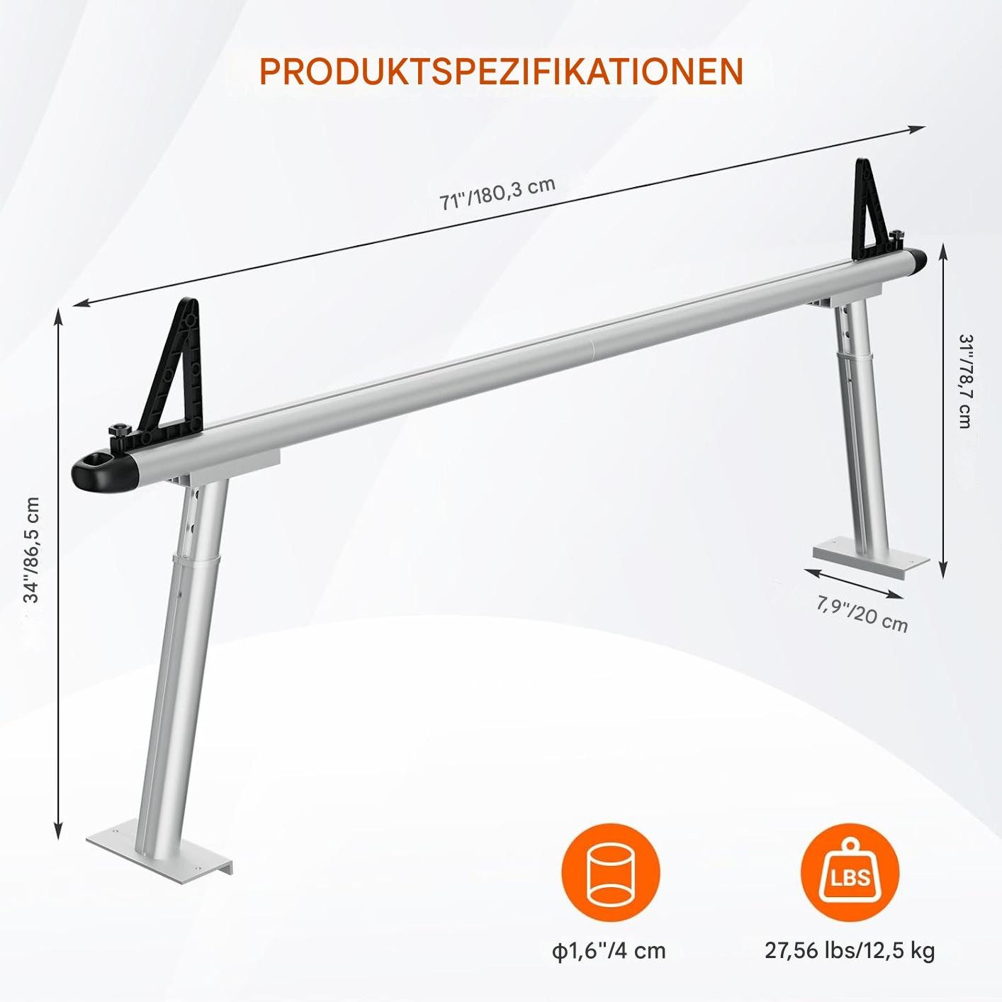 GarveeMore Dachträger (Schwerlast-LKW-Gepäckträger, 2-St., 43–73 cm verstellbarer, Tragkraft 360 kg, C-Klemmen), 180,3 x 20,1 x 73,7 cm