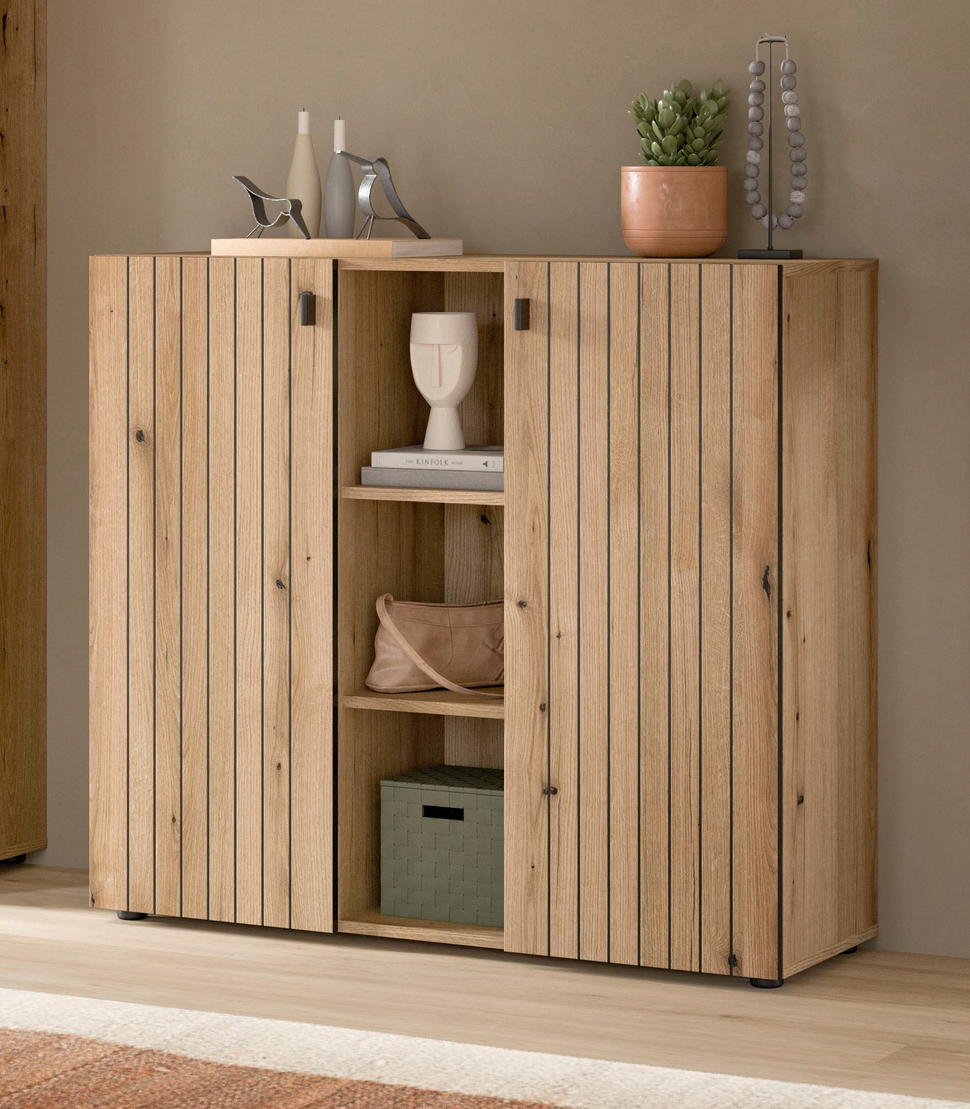 Home affaire Schuhschrank TATIO, Breite 106 cm, Rillenoptik, offene Fächer, günstig online kaufen