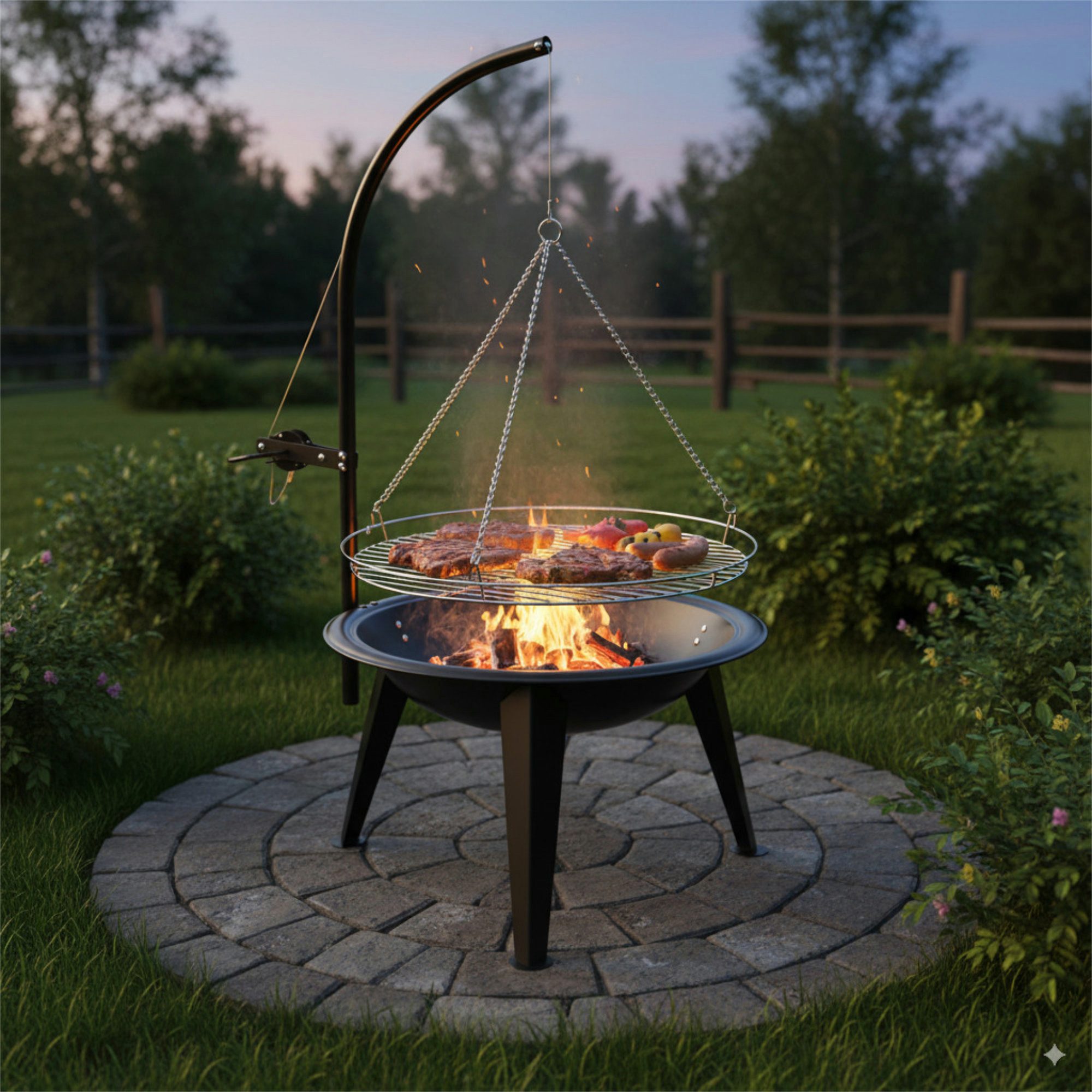 BBQ-Toro Holzkohlegrill Schwenkgrill mit Grillrost Ø 55 cm, Holzkohlegrill, Feuerschale – Bild 2 von 5