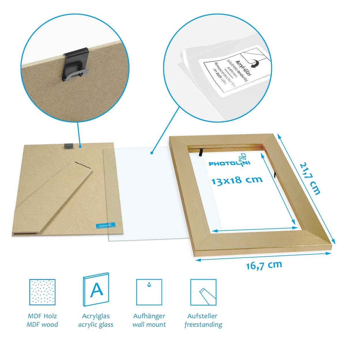 PHOTOLINI Bilderrahmen 10er Set, Big Pack, breite Rahmen, extra Zubehör, für 1 Bilder (10er Set), im modernen Stil für Ihre stilvolle Wanddekoration
