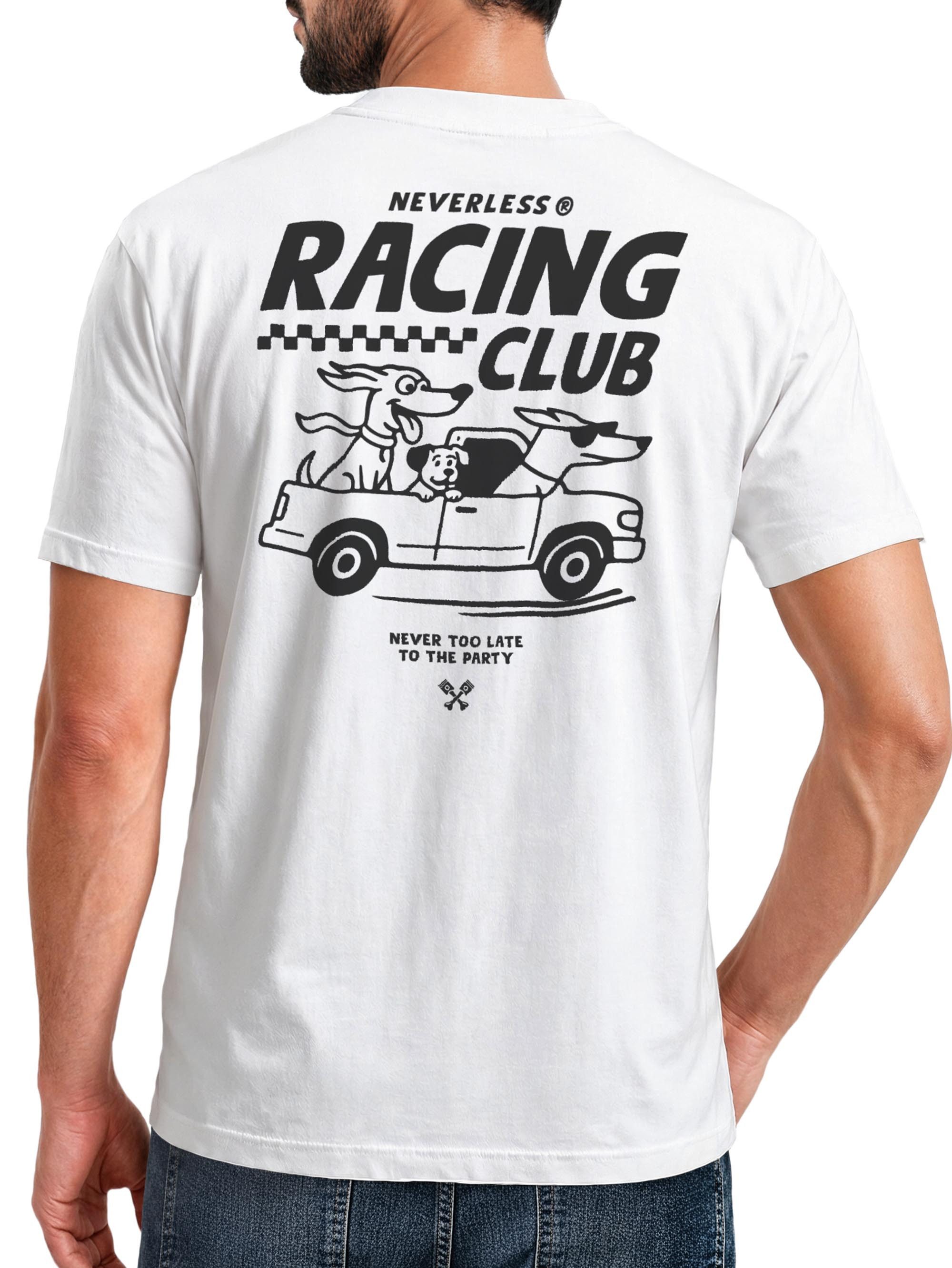Neverless Print-Shirt Herren T-Shirt Backprint - Design Racing Club - Baumwollshirt Männer mit Print