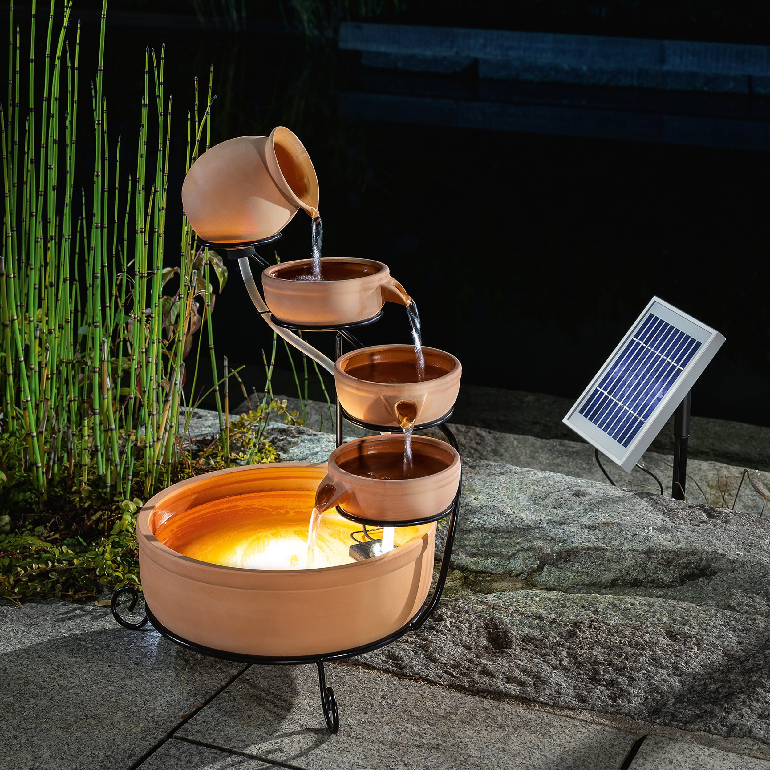 esotec Gartenbrunnen Solar Kaskadenbrunnen Lucca aus Keramik Akku + LED-Lic günstig online kaufen
