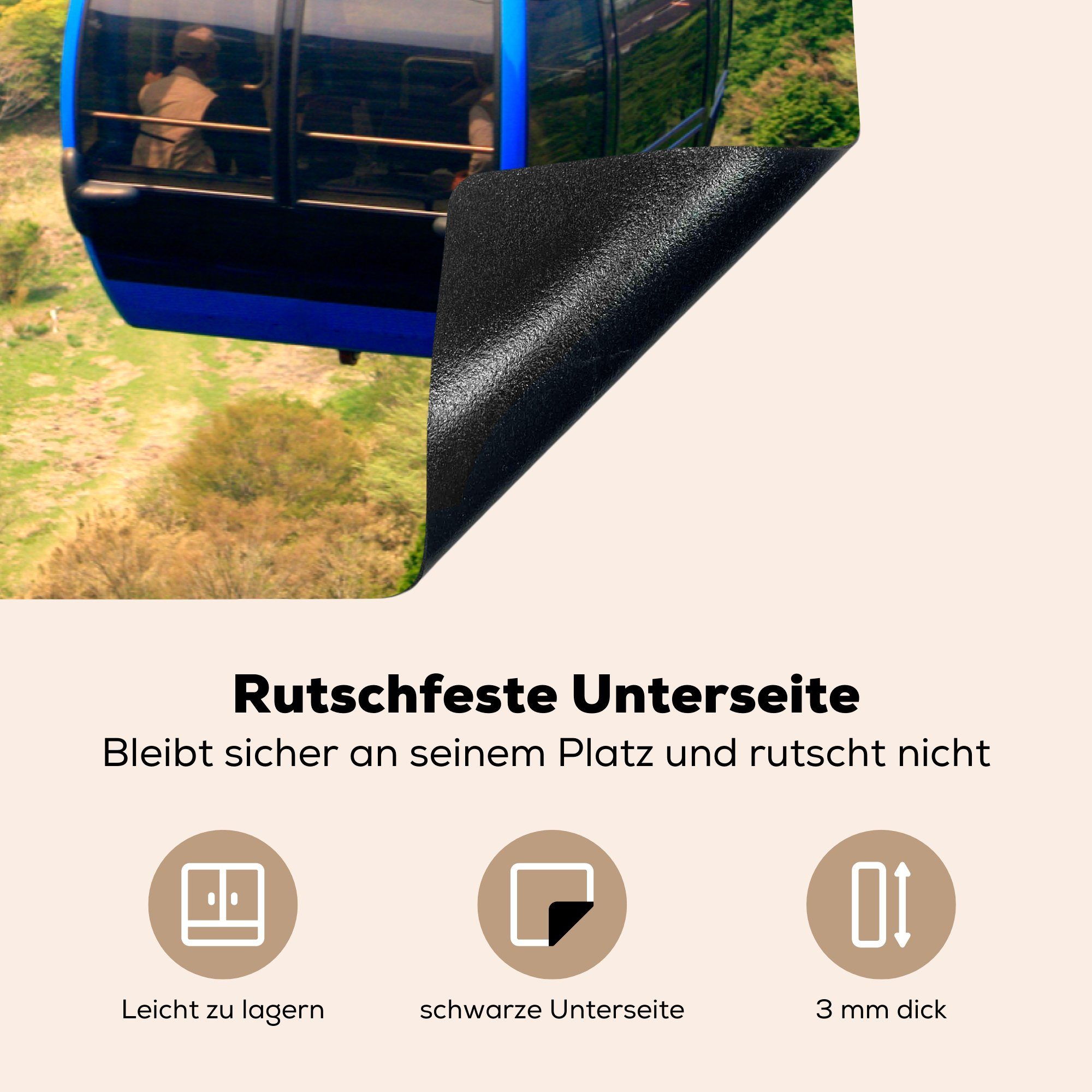 Seilbahn, (1 blaue Induktionskochfeld küche, Herdblende-/Abdeckplatte 81x52 Ceranfeldabdeckung tlg), Vinyl, Schutz die cm, MuchoWow Eine für