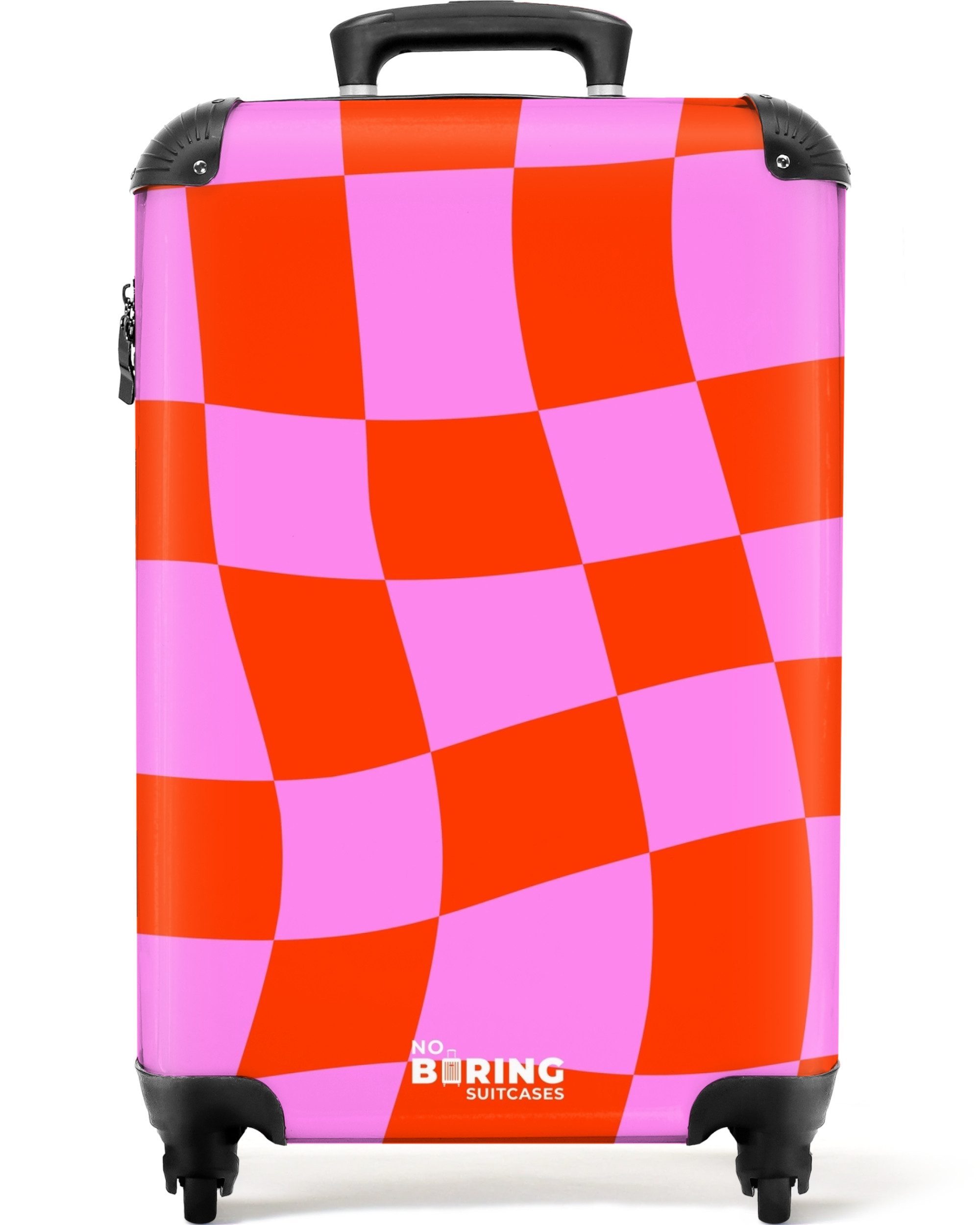 NoBoringSuitcases.com© Hartschalen-Trolley Gewelltes Schachbrettmuster in Rot und Rosa 55x35x20cm, 4 Rollen, Handgepäck Koffer & Trolleys, Luggage, Reisekoffer Frauen