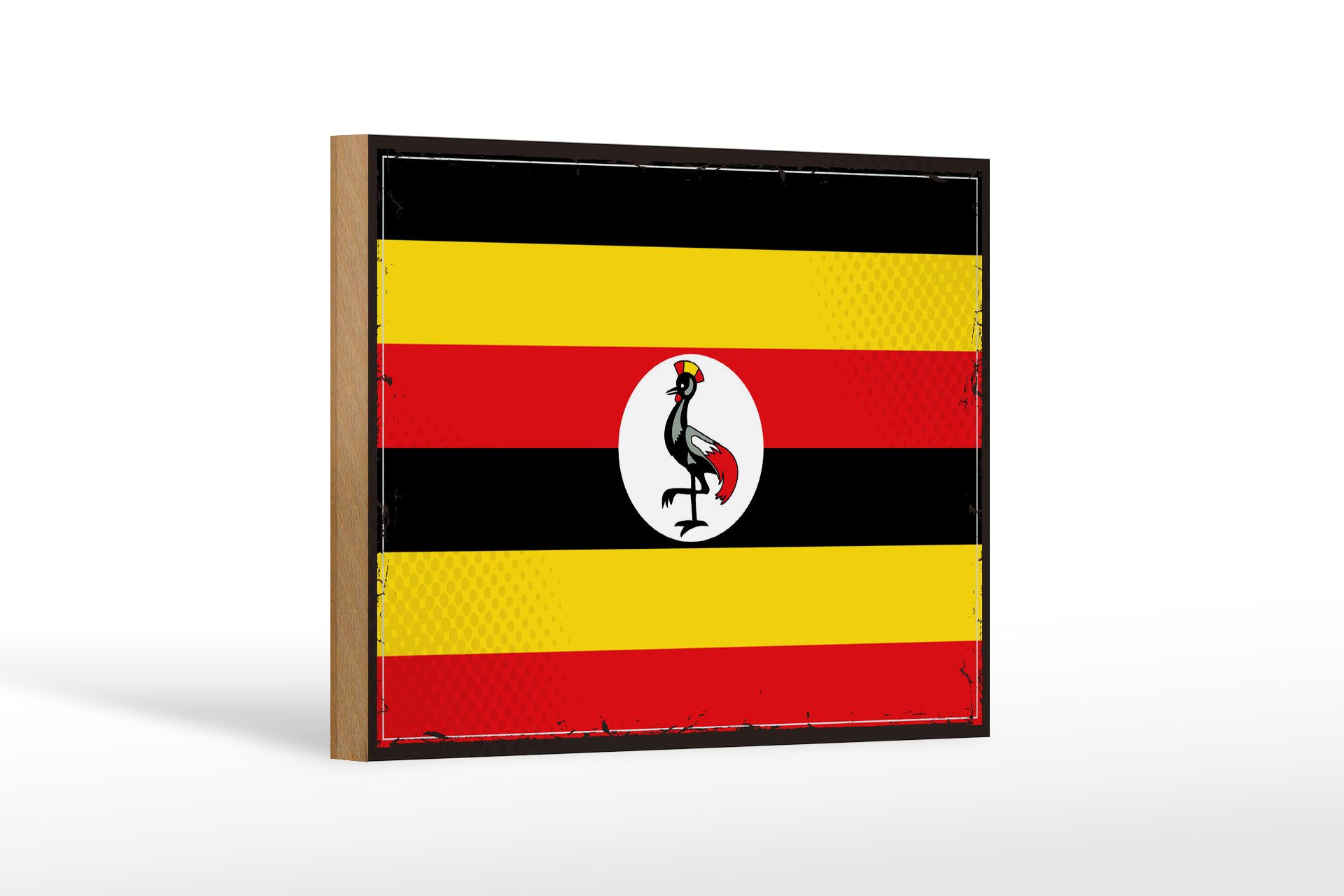 Femer GmbH Holzbild Flagge Ugandas 18x12 cm Retro Flag of Uganda, Flaggen (1 St), Glatte Holzfaserplatte (MDF), vorn beschichtet