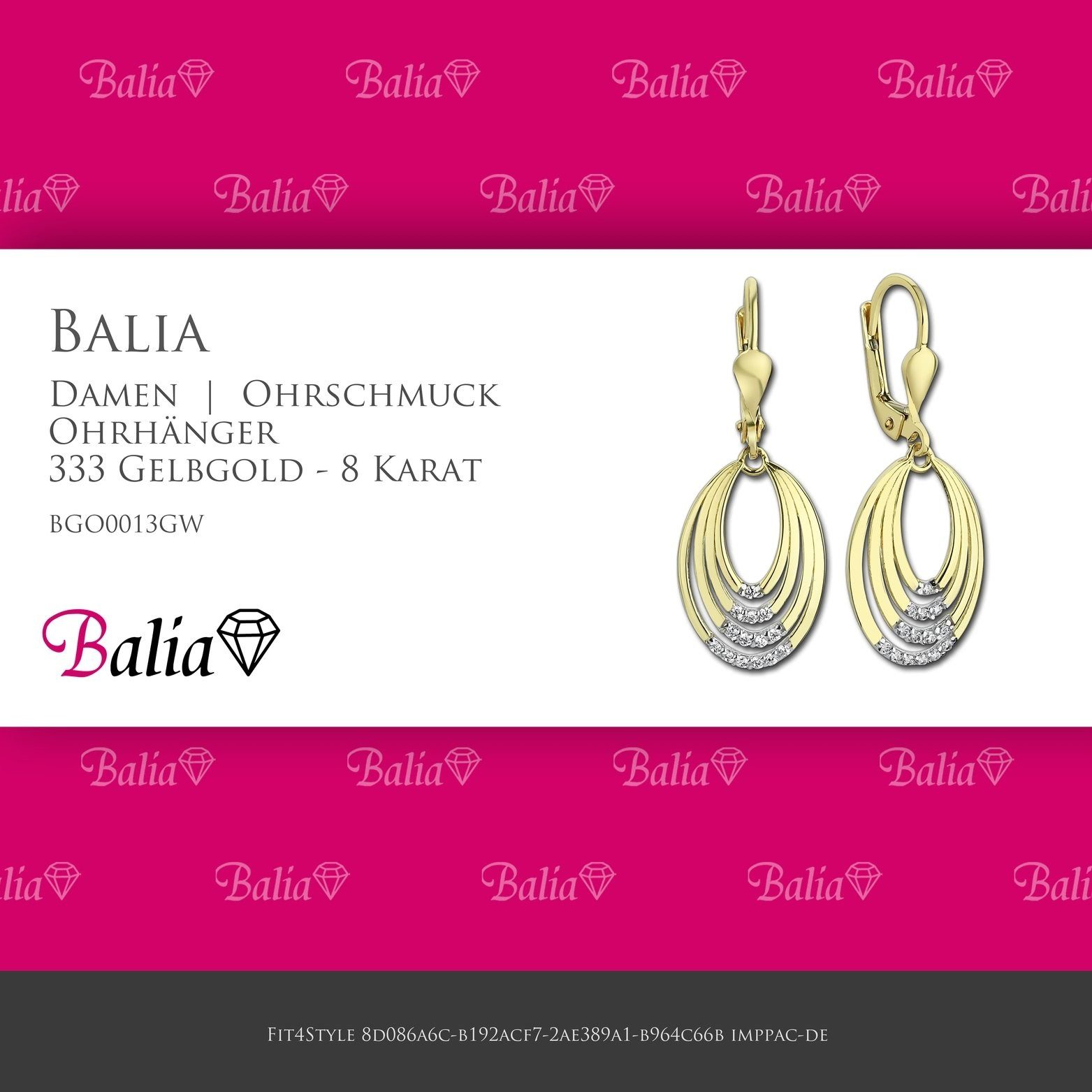 ca. - Balia Ohrhänger Gelbgold 8 Ohrhänger Ohrhänger aus Balia Damen 333 8K Paar Ovale (Ohrhänger), Damen Länge Gelbgold 3,2cm Karat,