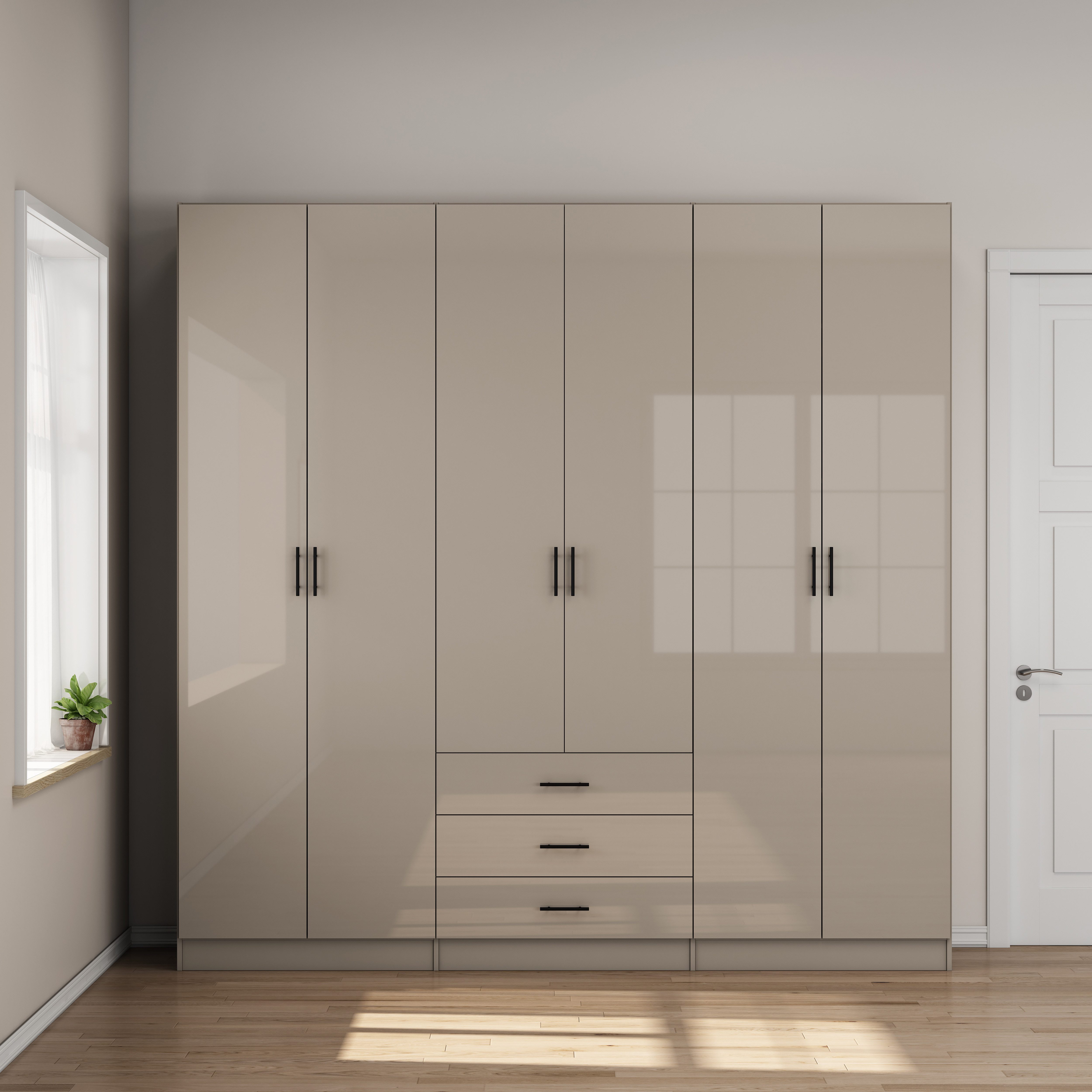 OTTO home Kleiderschrank Trento Schlafzimmerschrank Garderobe hochglanz (in 2 unterschiedlichen Schrankhöhen wählbar) Schrank mit 6 Türen und 3 Schubladen, hochglanz Fronten, Höhe 2,39m