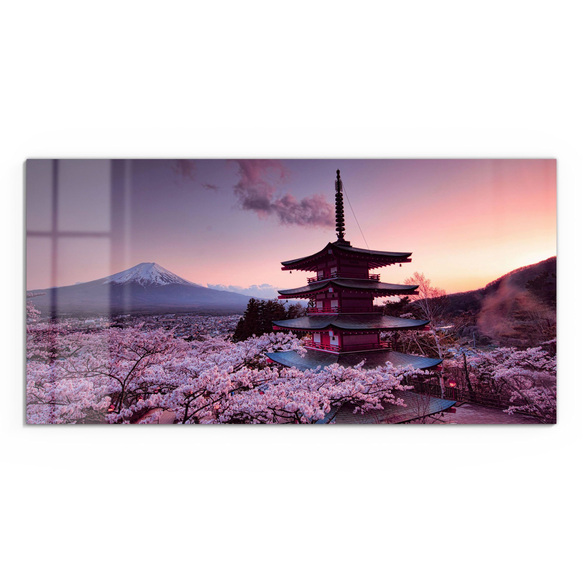 DEQORI Glasbild 'Kirschblüten Tempel Japan', 'Kirschblüten günstig online kaufen