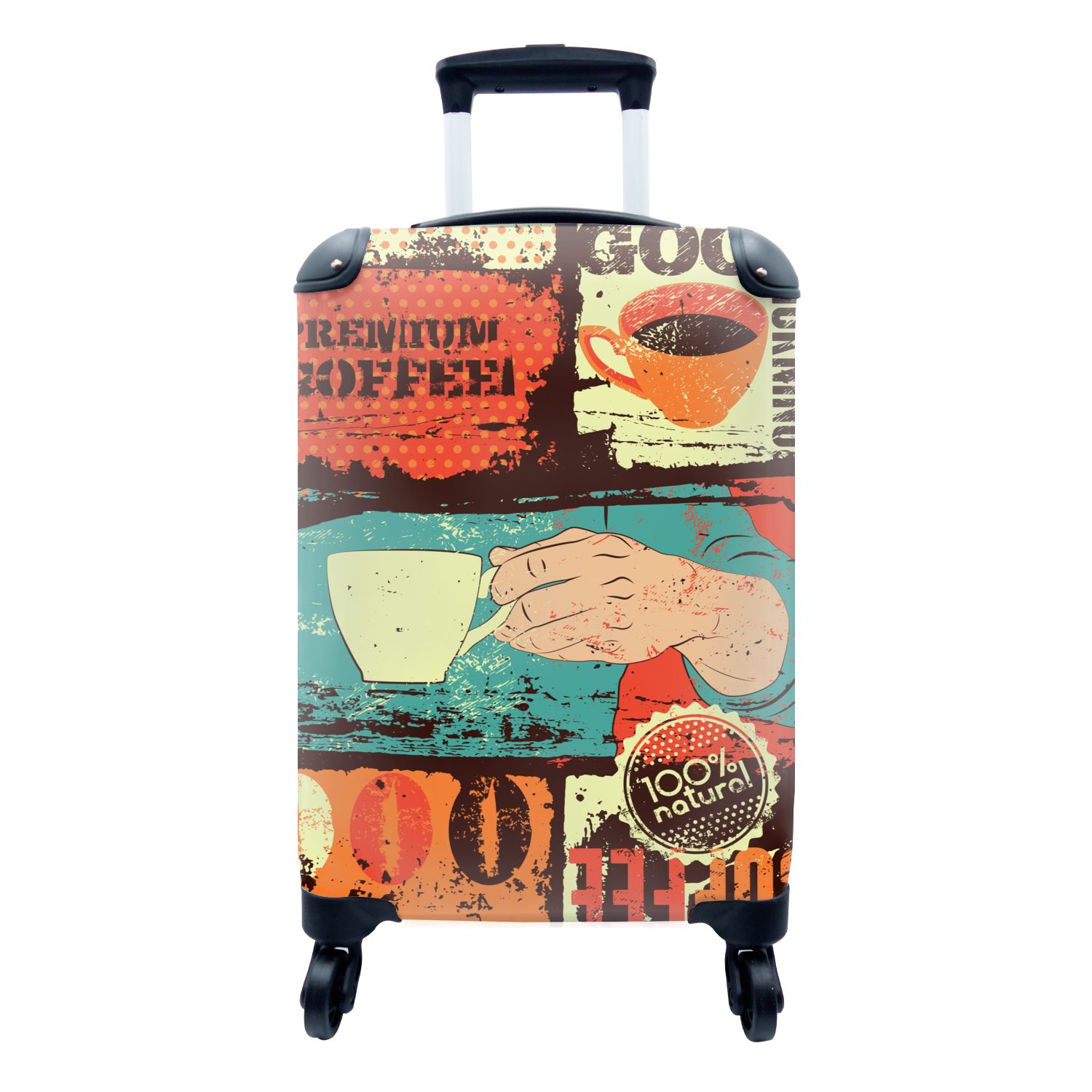 MuchoWow Ferien, Handgepäck Collage Trolley, - - 4 Handgepäckkoffer Vintage, rollen, Reisetasche für mit Rollen, Kaffee Reisekoffer