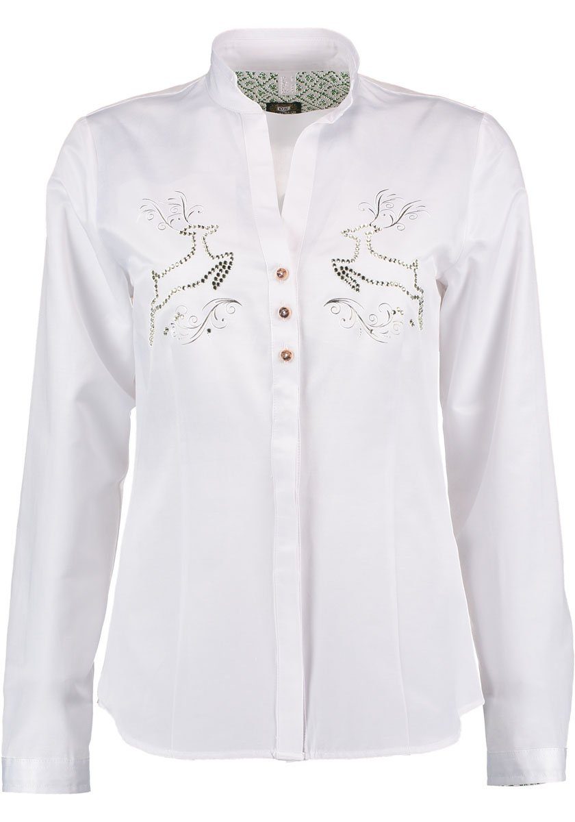 OS-Trachten Trachtenbluse »Damen Trachtenbluse weiß, Bluse für  Jägerinnen,beidseitig mit Hirsch Glitzermotiv, kleiner Stehkragen« online  kaufen | OTTO