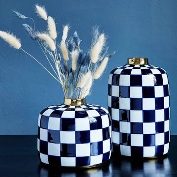 Werner Voß Kugelvase Blumen Vase Harlekin weiß gold blau 16cm Porzellan Deko Tisch Trocken