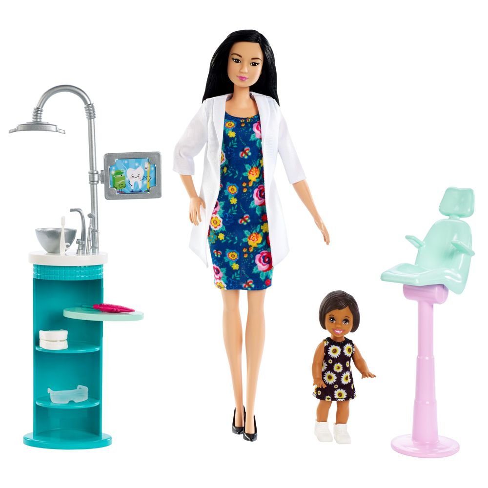 Mattel Accessoires Puppe Zahnärztin Anziehpuppe mit & Möbel, Spiel-Set Barbie Barbie